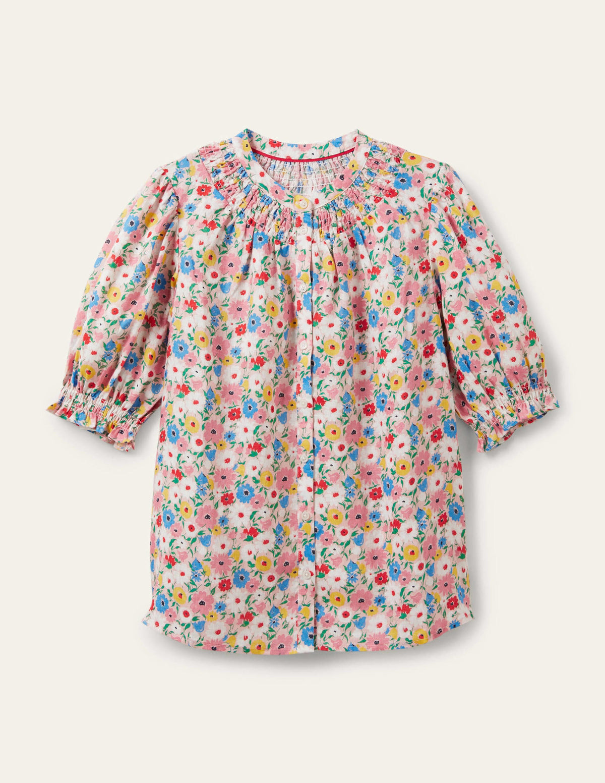 Smocked Short Sleeve Blouse-Milkshake, Elegant Bloom - Image 5