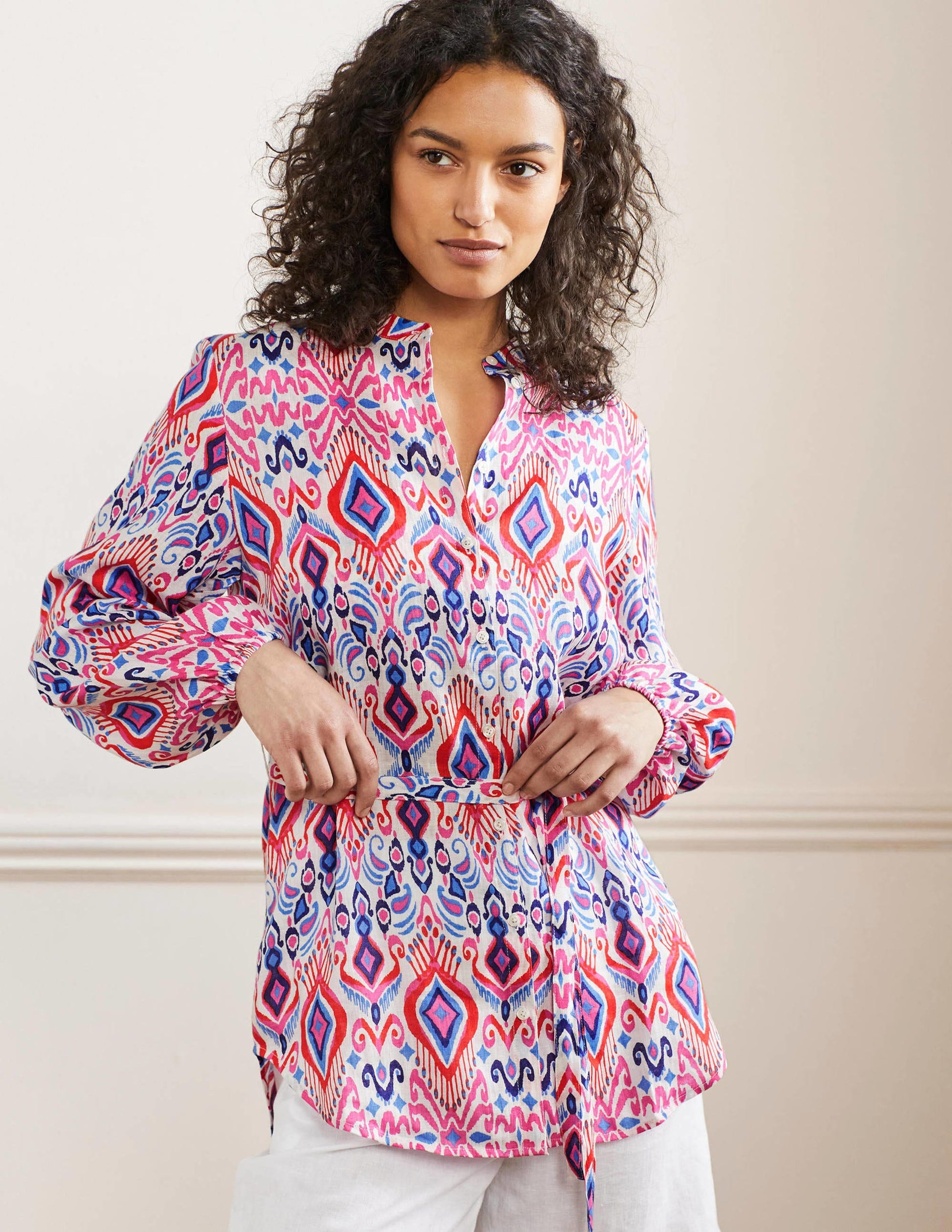 Rosie Linen Shirt-Multi, Ikat Paradise-1