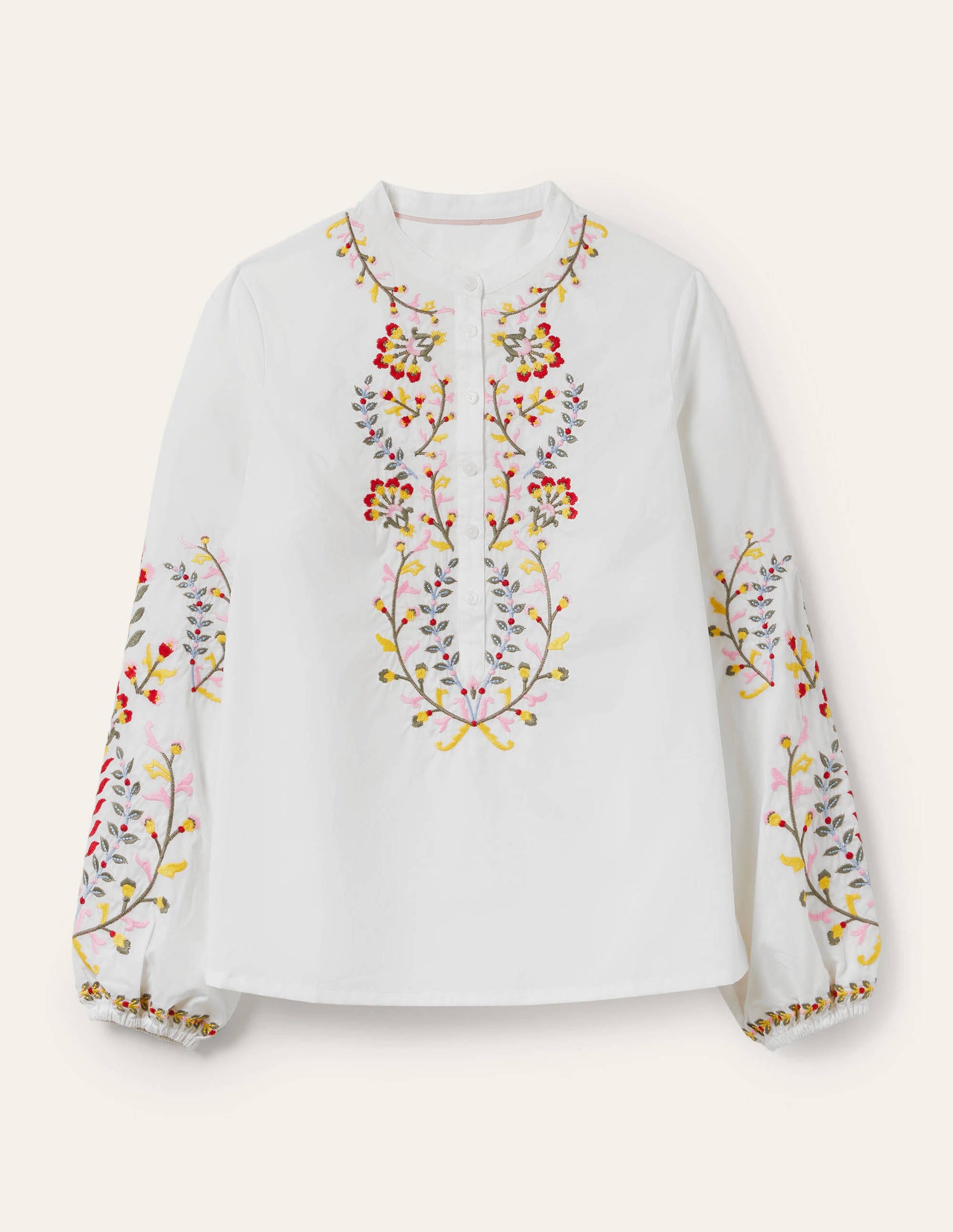 Embroidered Popover Blouse-White-6