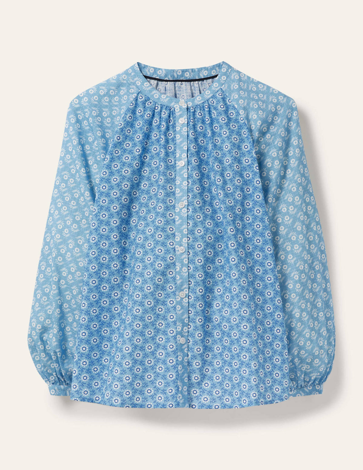 Full Sleeve Raglan Blouse-Dusty Blue, Floret Geo - Image 5