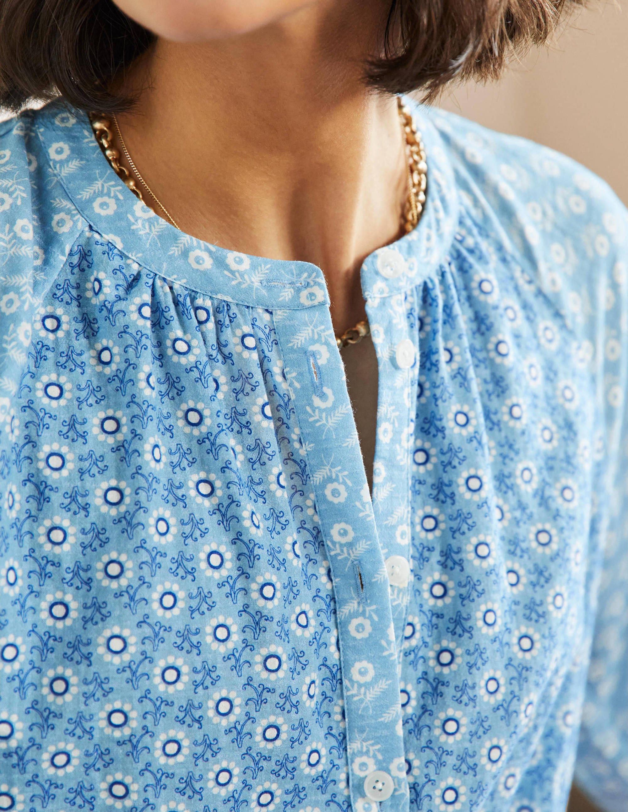 Full Sleeve Raglan Blouse-Dusty Blue, Floret Geo - Image 2