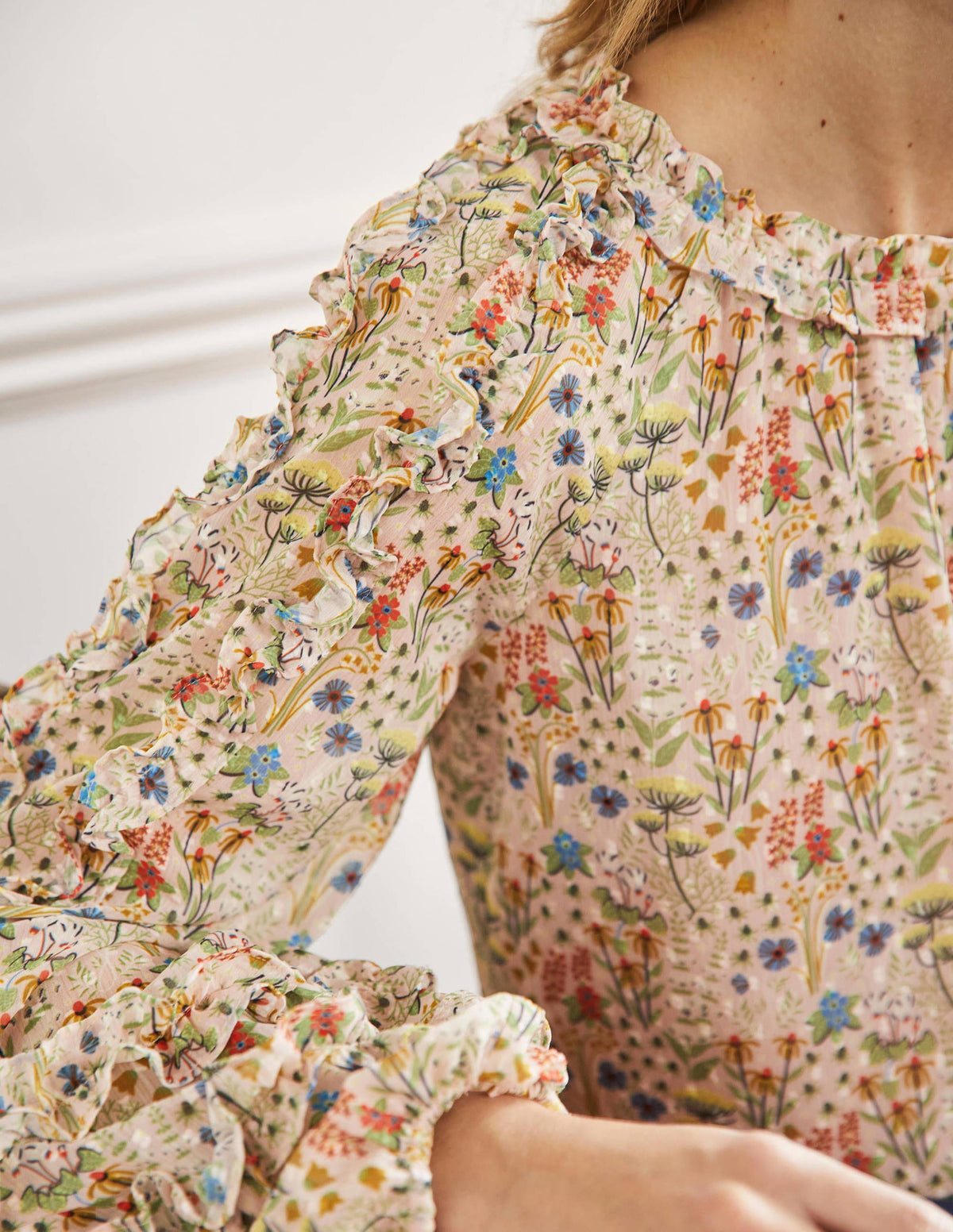 Ruffle Detail Raglan Blouse-Milkshake, Wildflower Bloom-2
