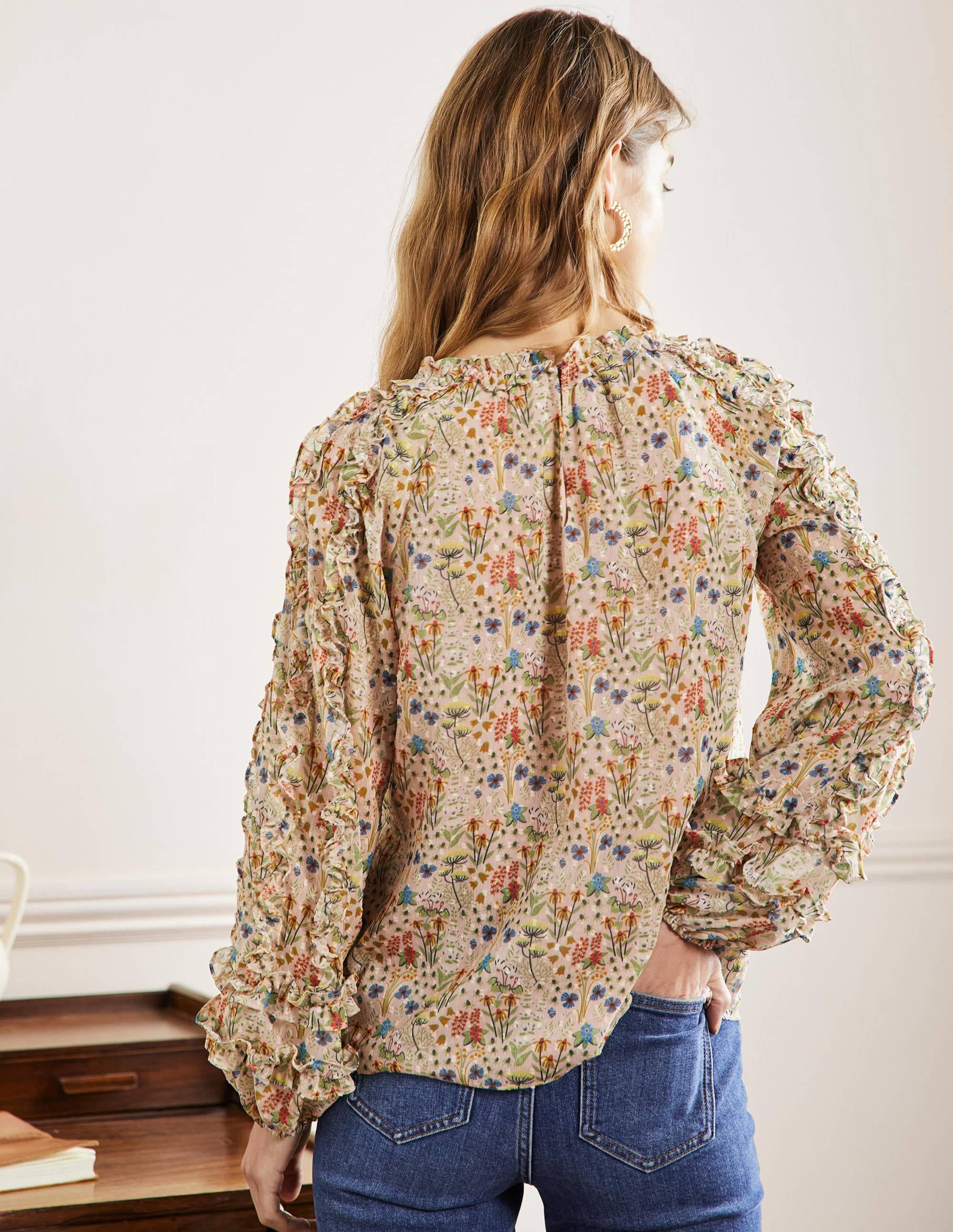 Ruffle Detail Raglan Blouse-Milkshake, Wildflower Bloom - Image 3