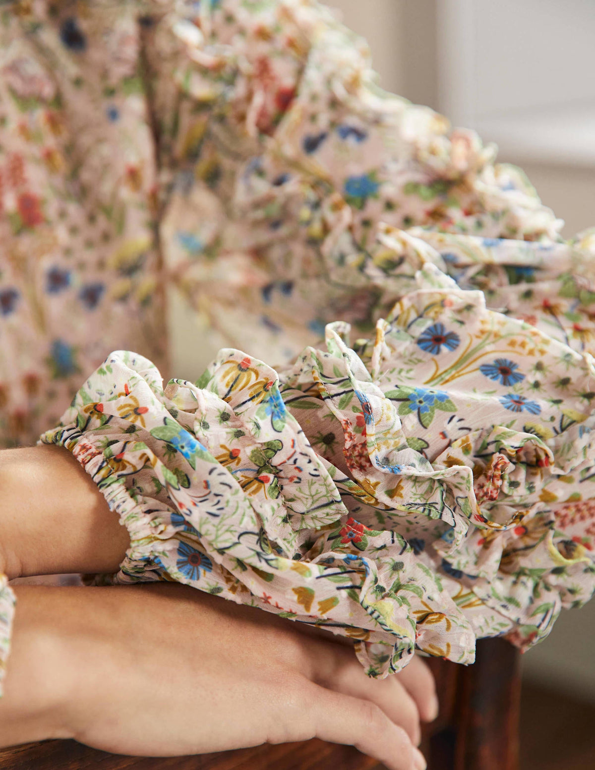 Ruffle Detail Raglan Blouse-Milkshake, Wildflower Bloom-5