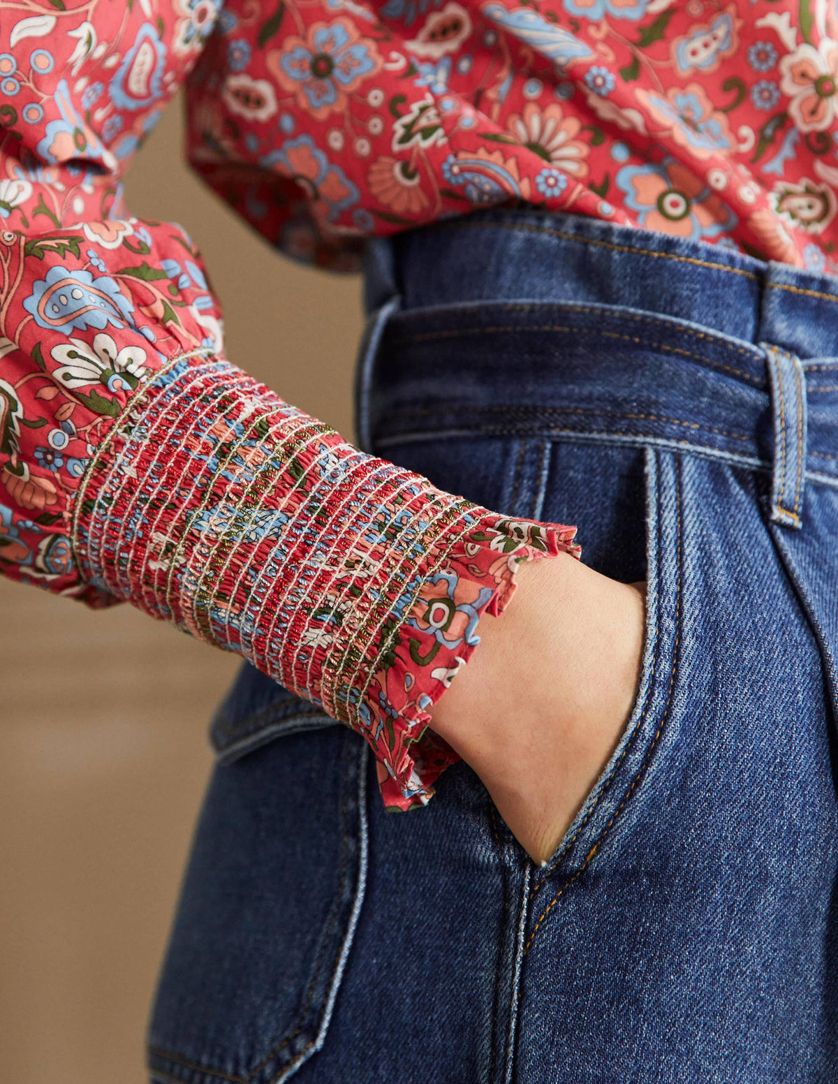 Smocked Cuff Printed Top-Radish, Oriental Paradise-2