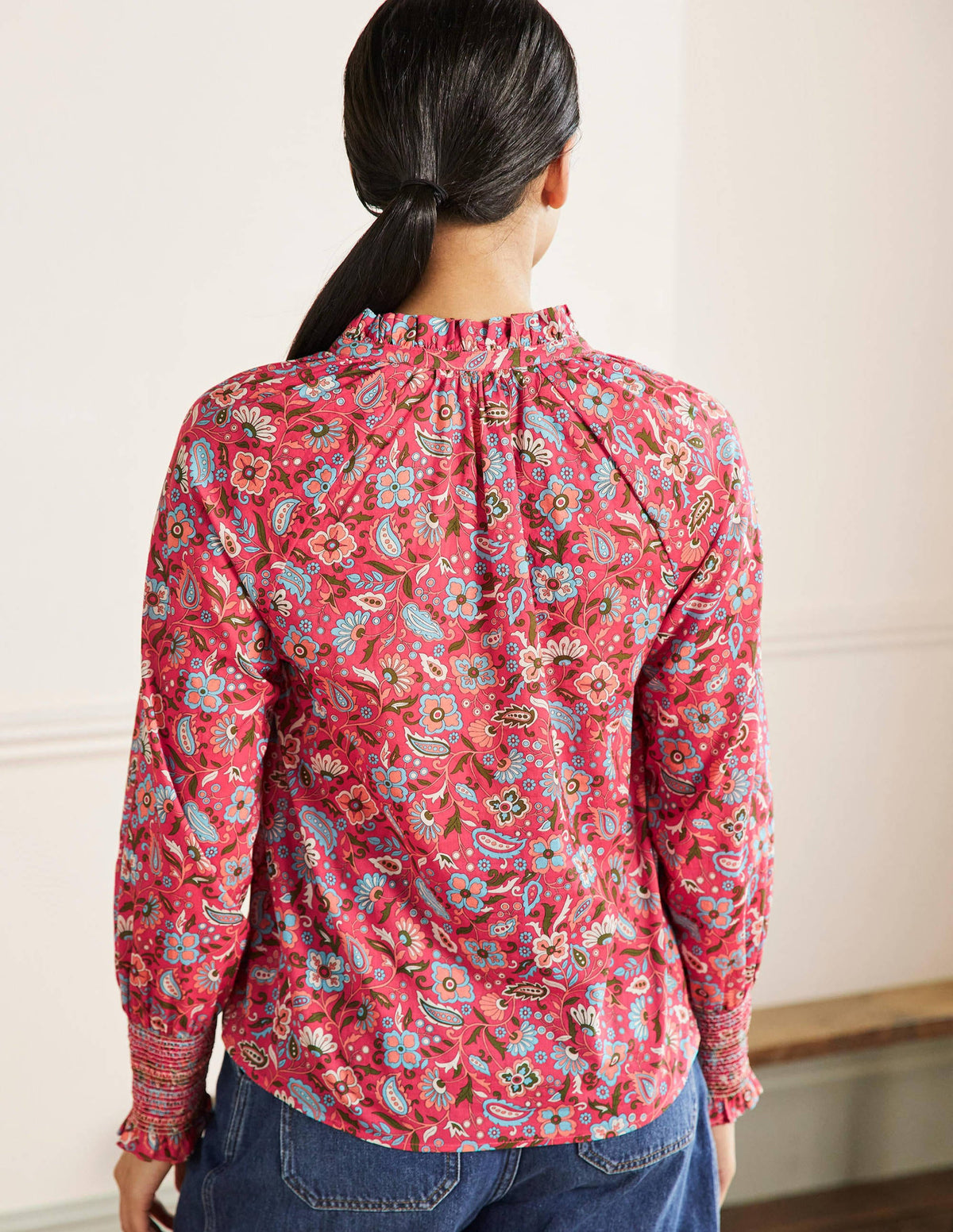 Smocked Cuff Printed Top-Radish, Oriental Paradise - Image 3