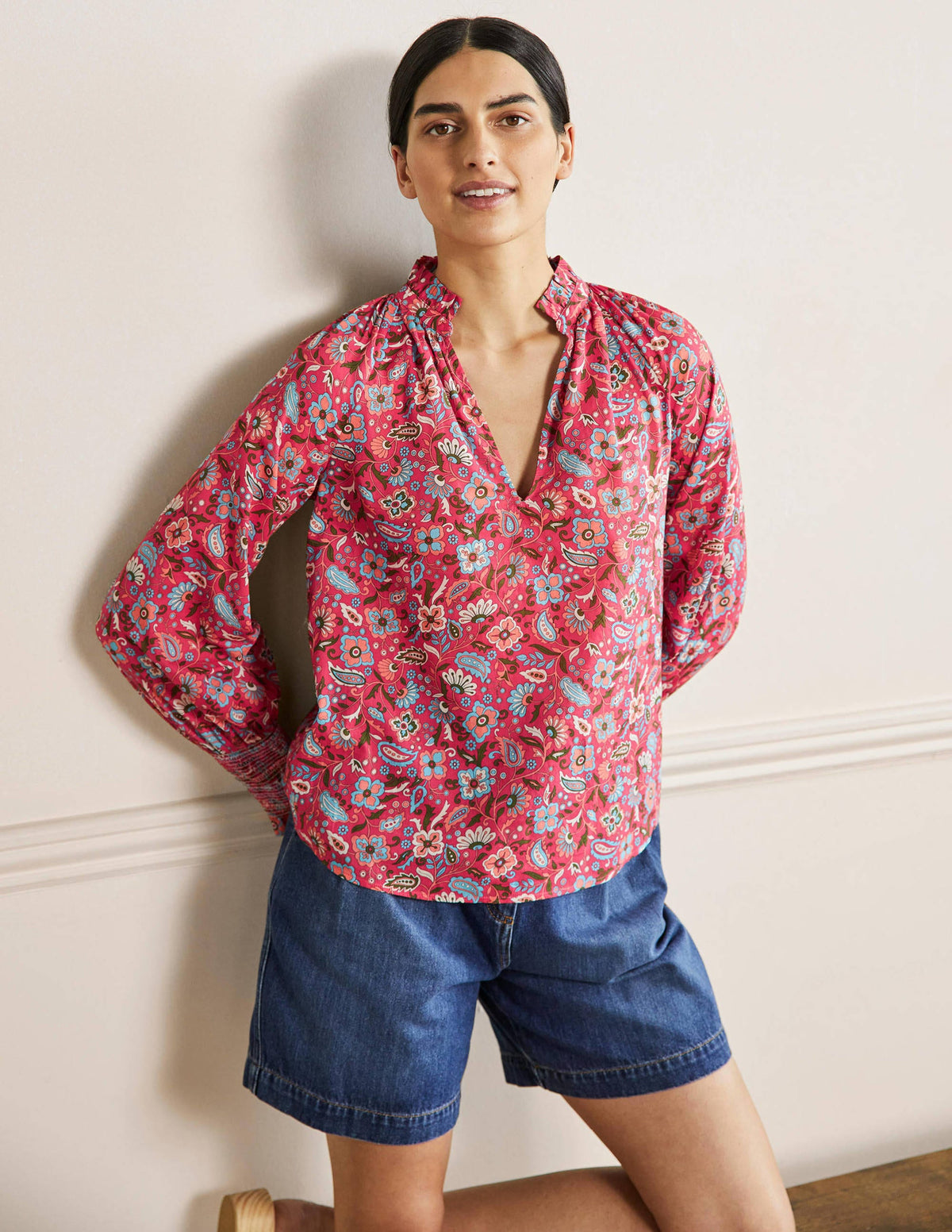Smocked Cuff Printed Top-Radish, Oriental Paradise - Image 4