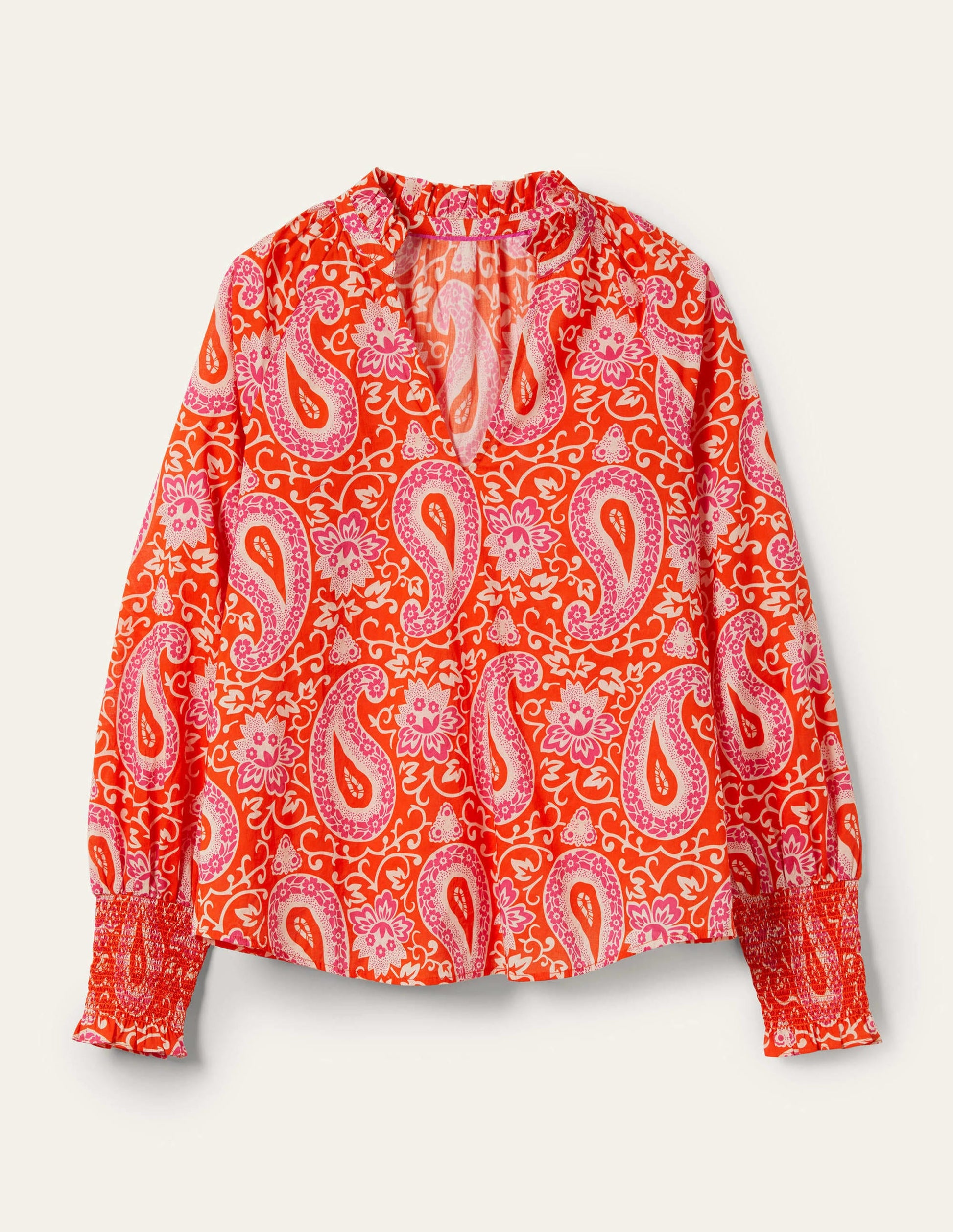 Smocked Cuff Printed Top-Papaya, Enchanting Paisley-7