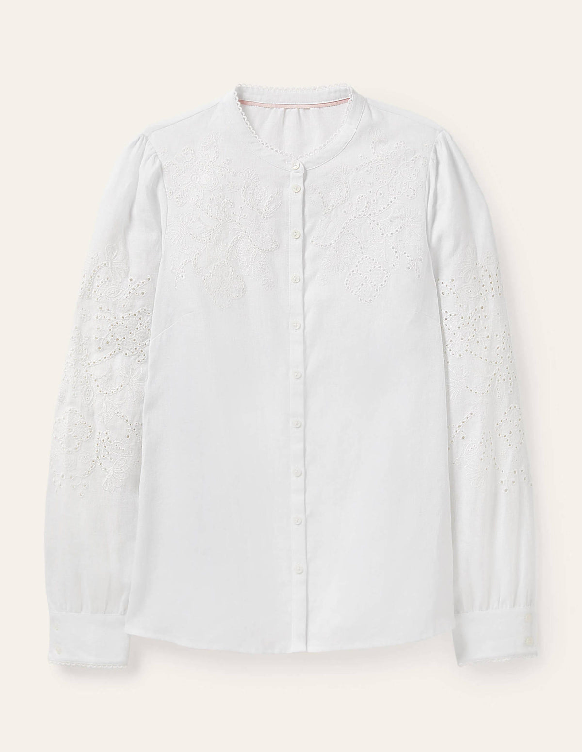 Cut Work High Neck Shirt-White - Image 6