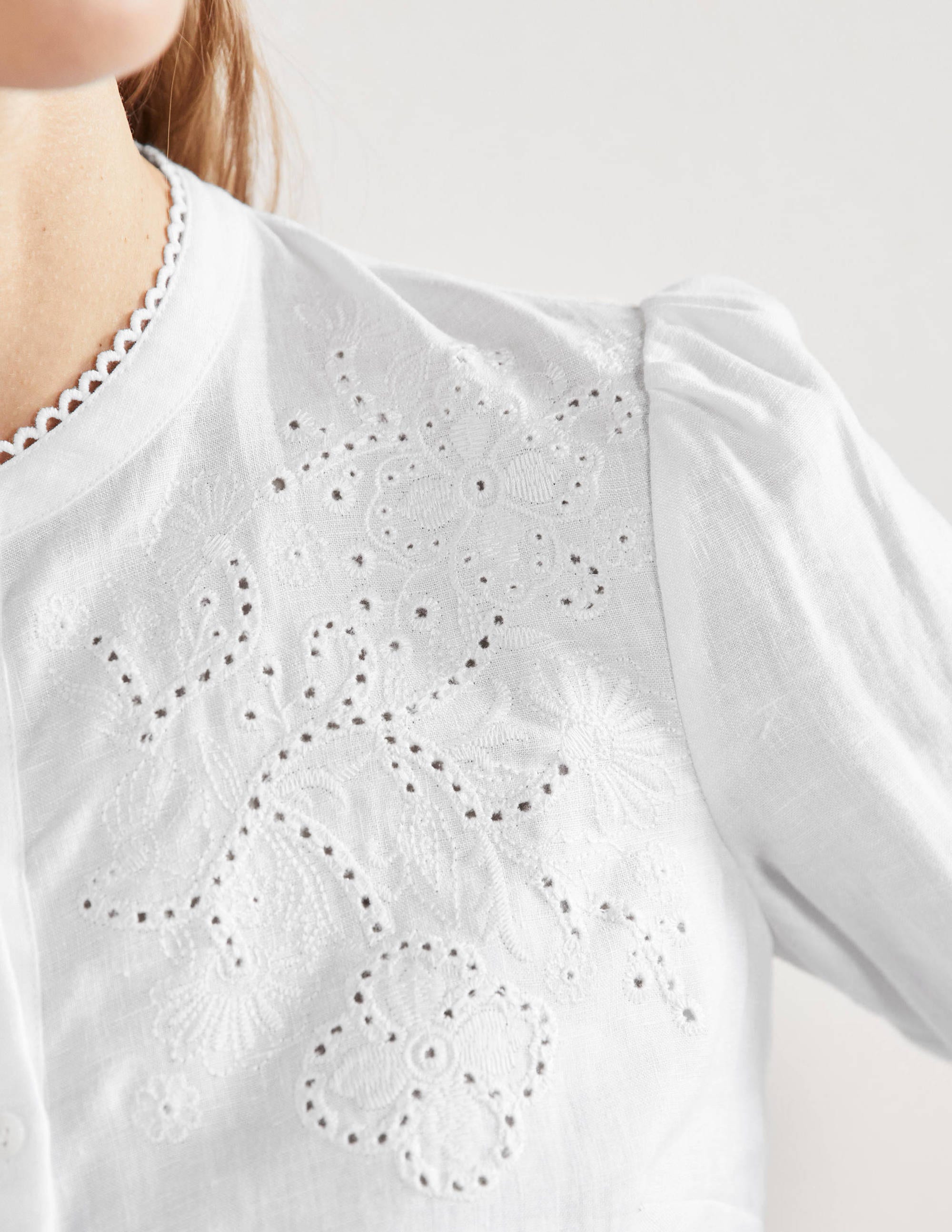 Cut Work High Neck Shirt-White - Image 2