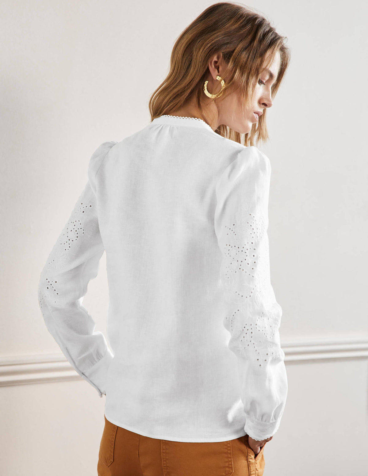 Cut Work High Neck Shirt-White - Image 3