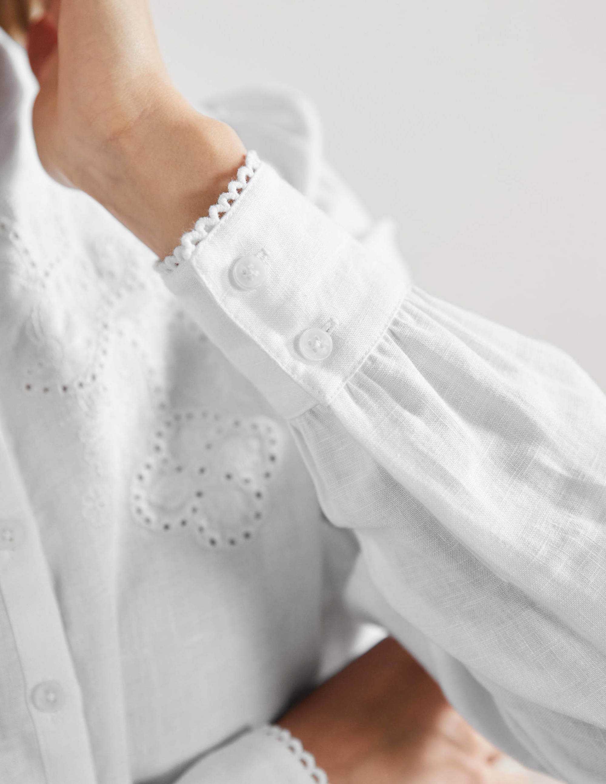 Cut Work High Neck Shirt-White - Image 5