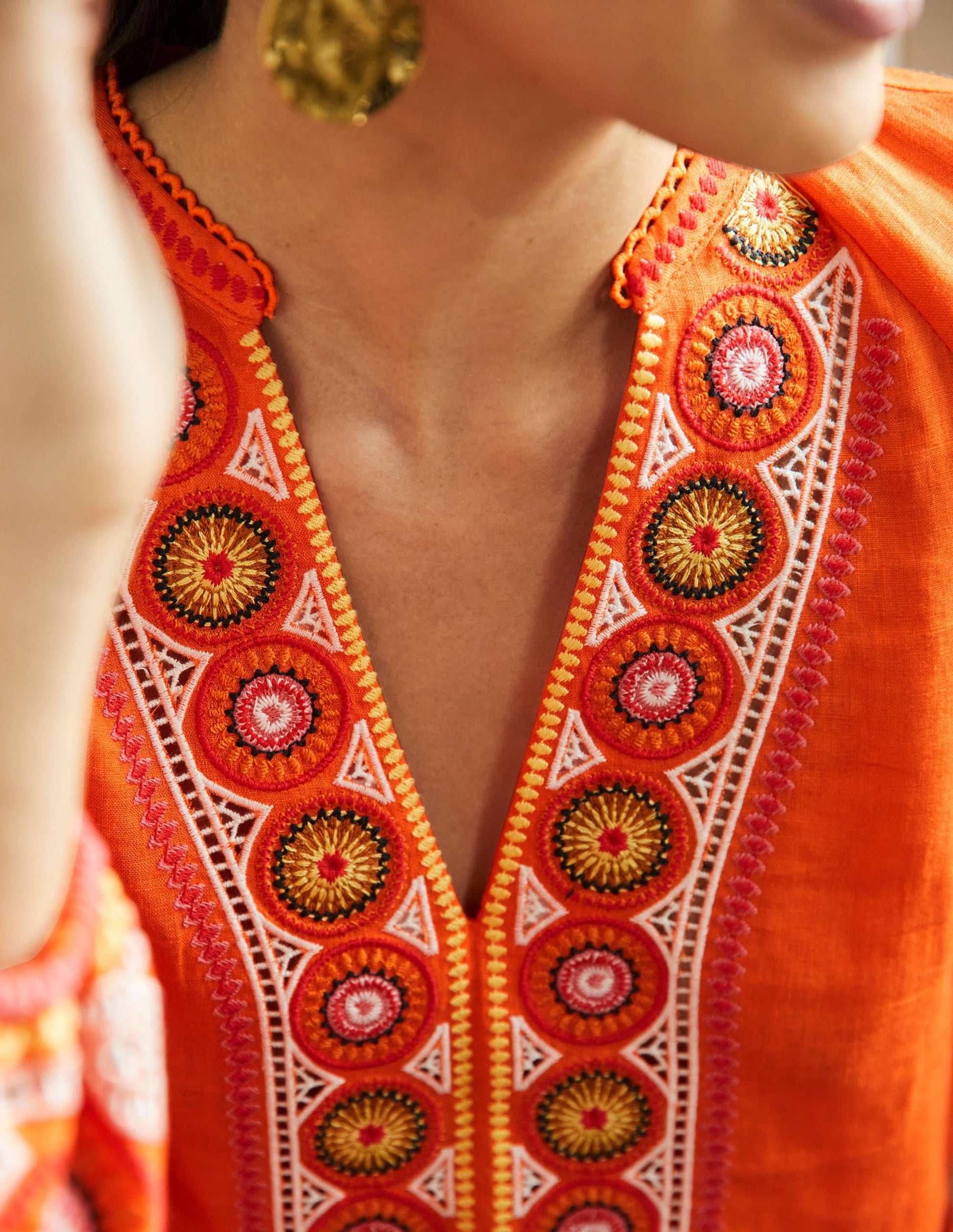 Tamsin Embroidered Linen Top-Clementine-2