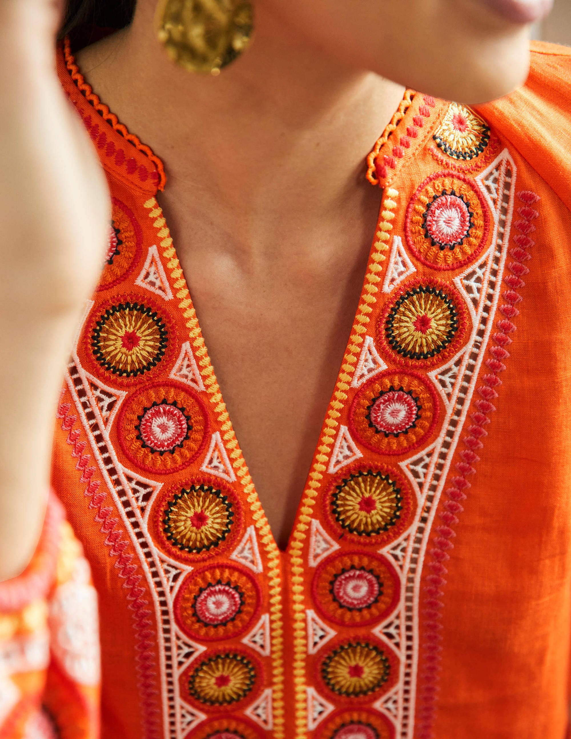 Tamsin Embroidered Linen Top-Clementine - Image 2