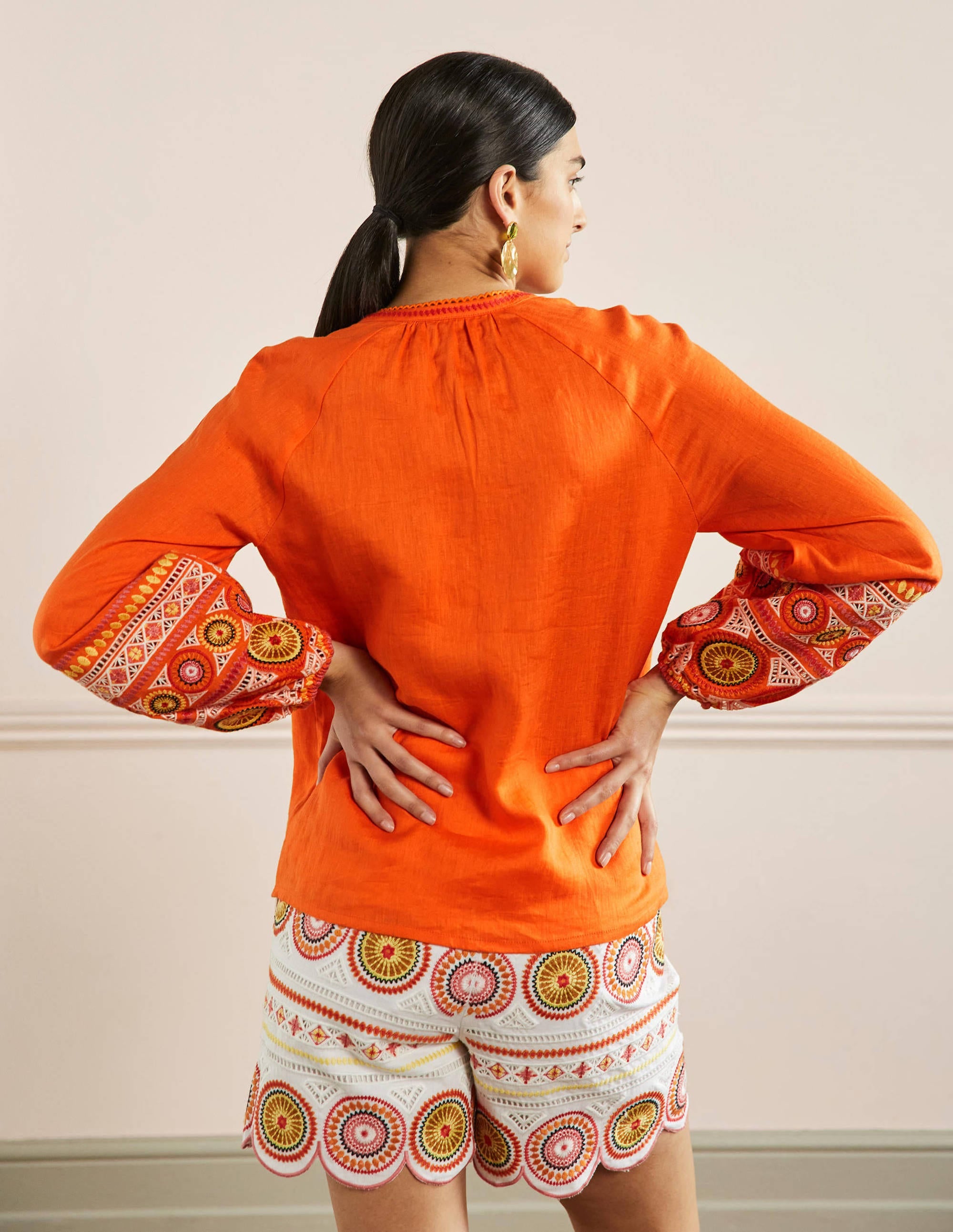 Tamsin Embroidered Linen Top-Clementine - Image 3