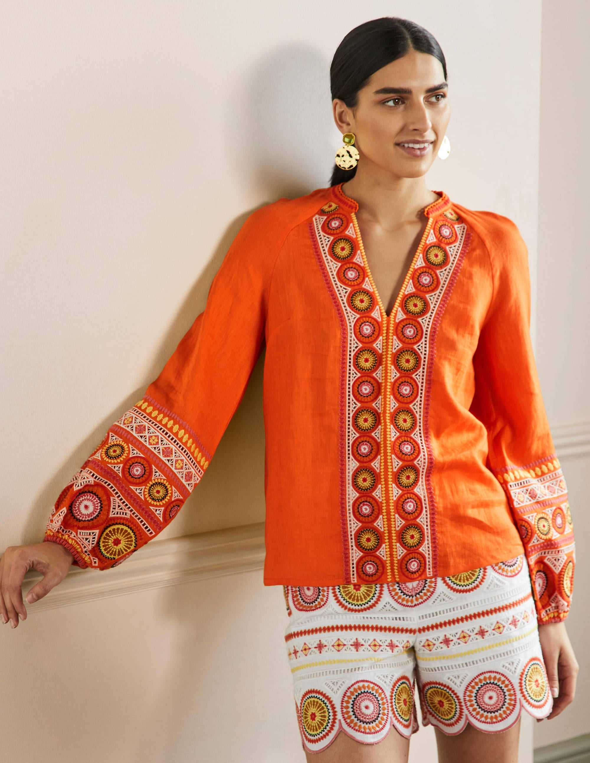 Tamsin Embroidered Linen Top-Clementine - Image 4