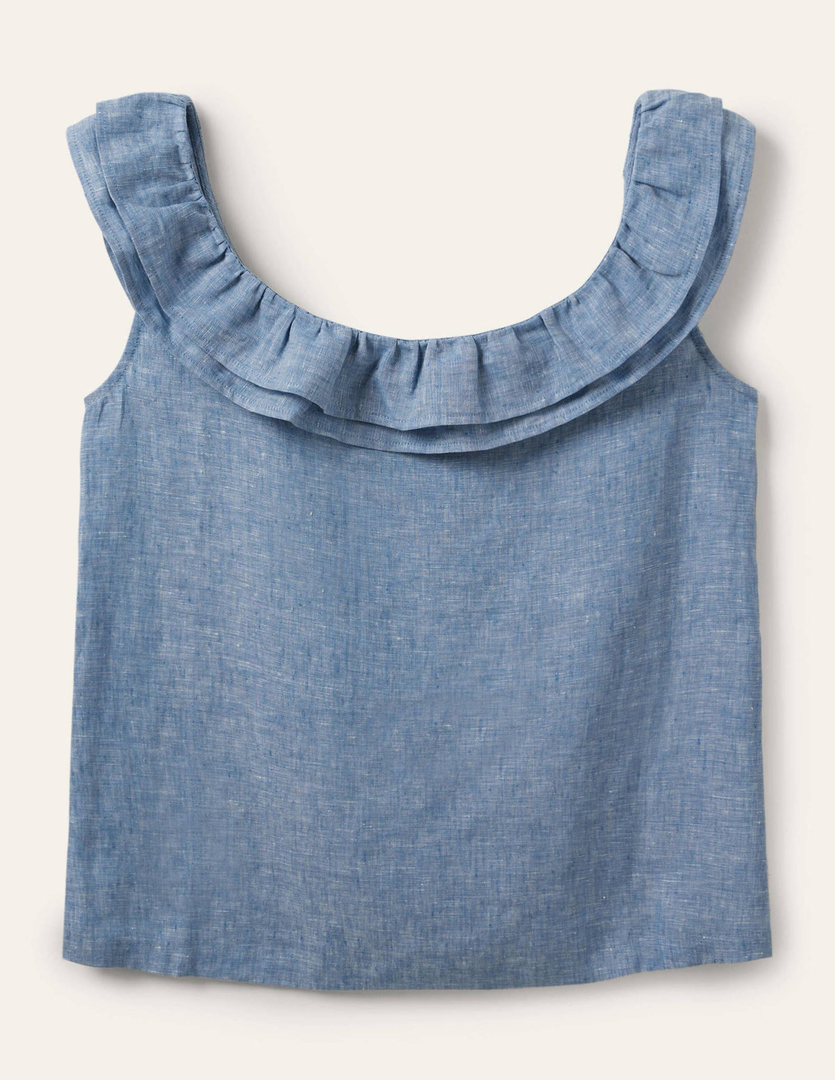 Sleeveless Ruffle Linen Top-Chambray - Image 5