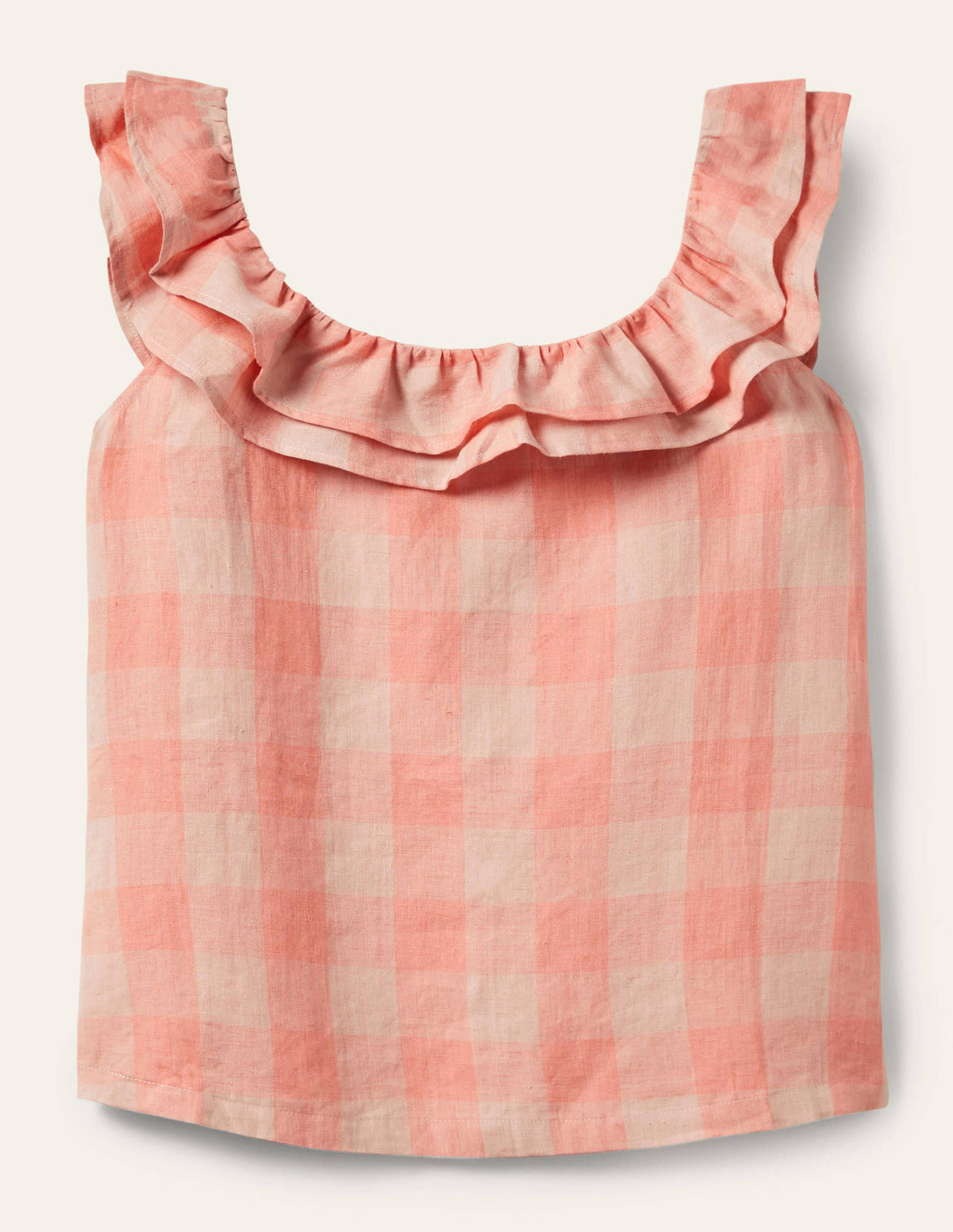 Sleeveless Ruffle Linen Top-Tonal Pinks Gingham - Image 5