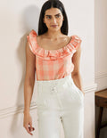 Sleeveless Ruffle Linen Top-Tonal Pinks Gingham