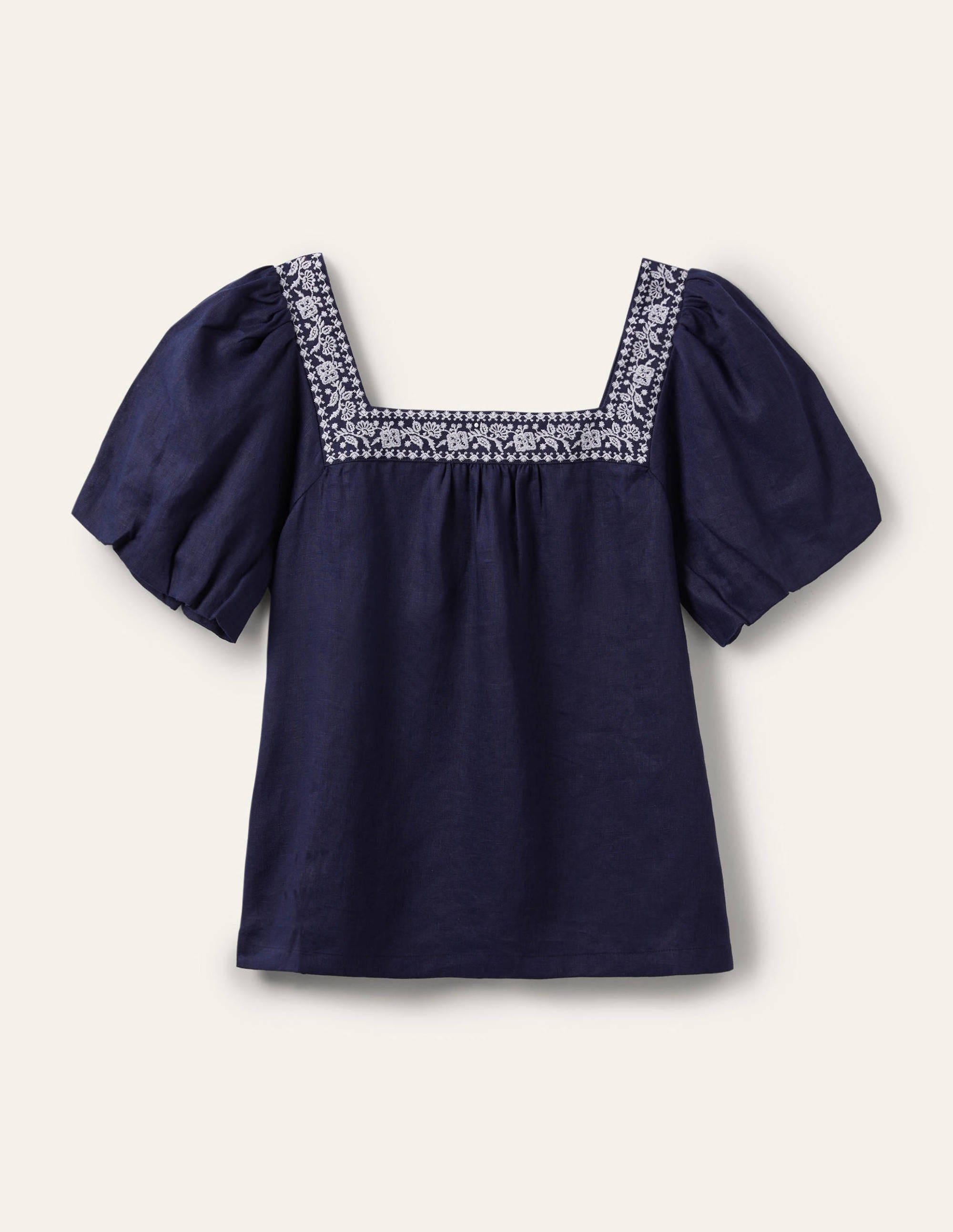 Square Neck Linen Top-Navy Embroidery - Image 5