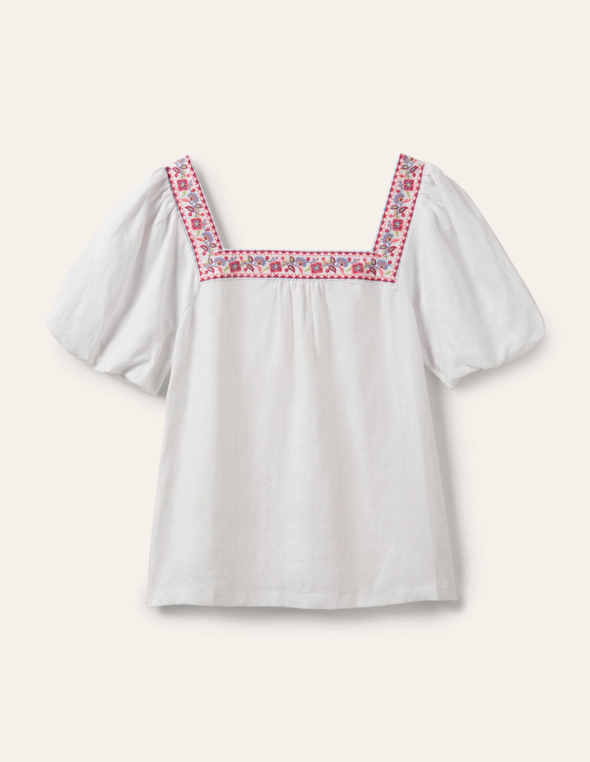 Square Neck Linen Top-White-5