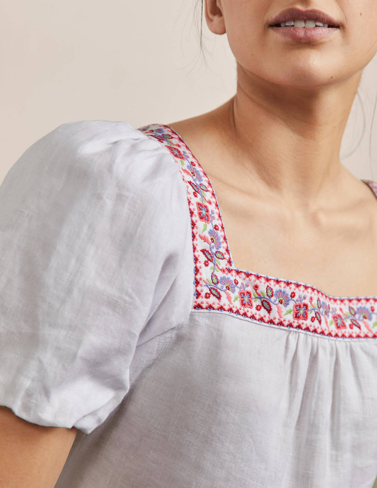 Square Neck Linen Top-White - Image 2