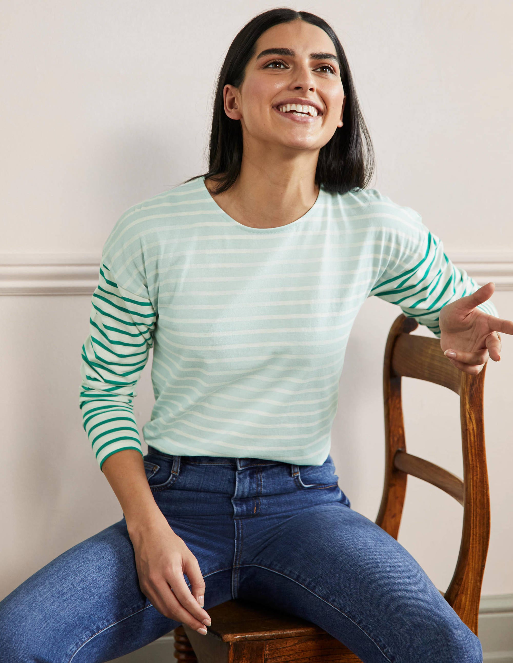 Dropped Shoulder Breton Top-Dawn Sky / Ivory Stripe - Image 1