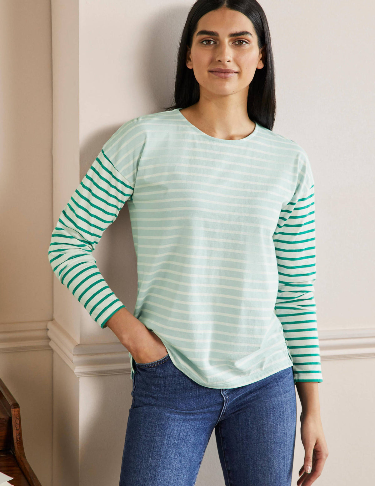 Dropped Shoulder Breton Top-Dawn Sky / Ivory Stripe-4
