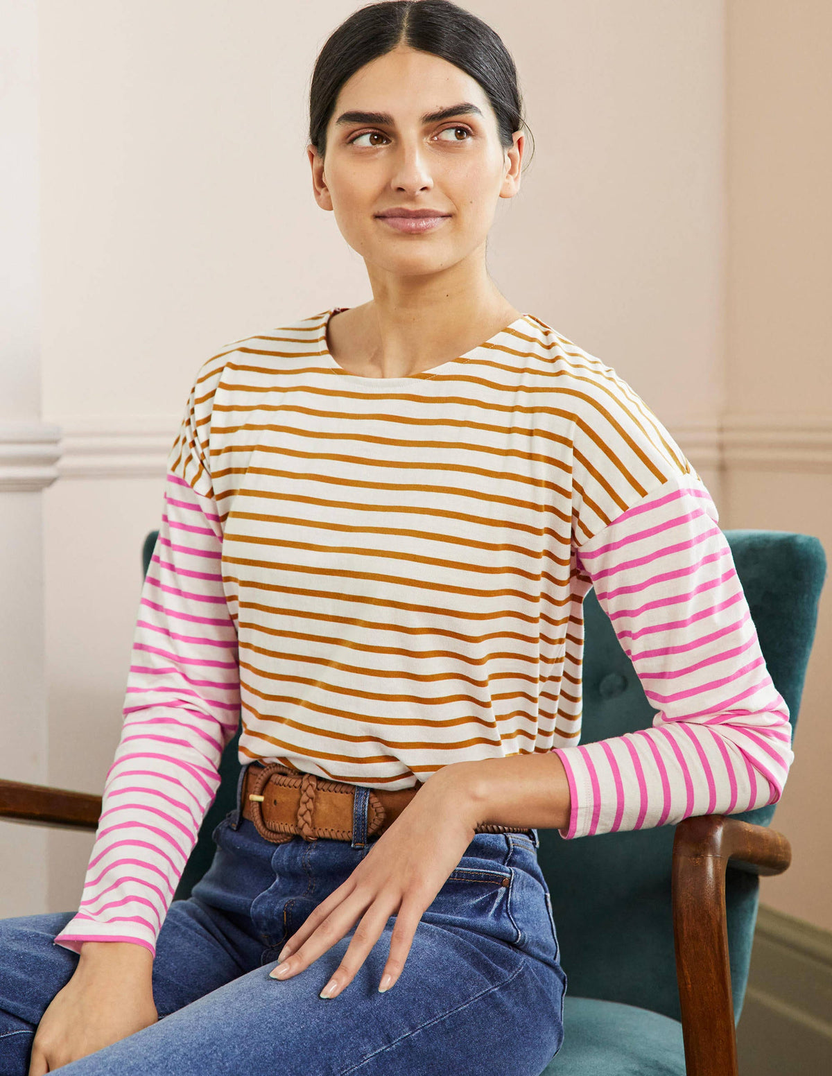 Dropped Shoulder Breton Top-Ivory / Frankincense Stripe-1