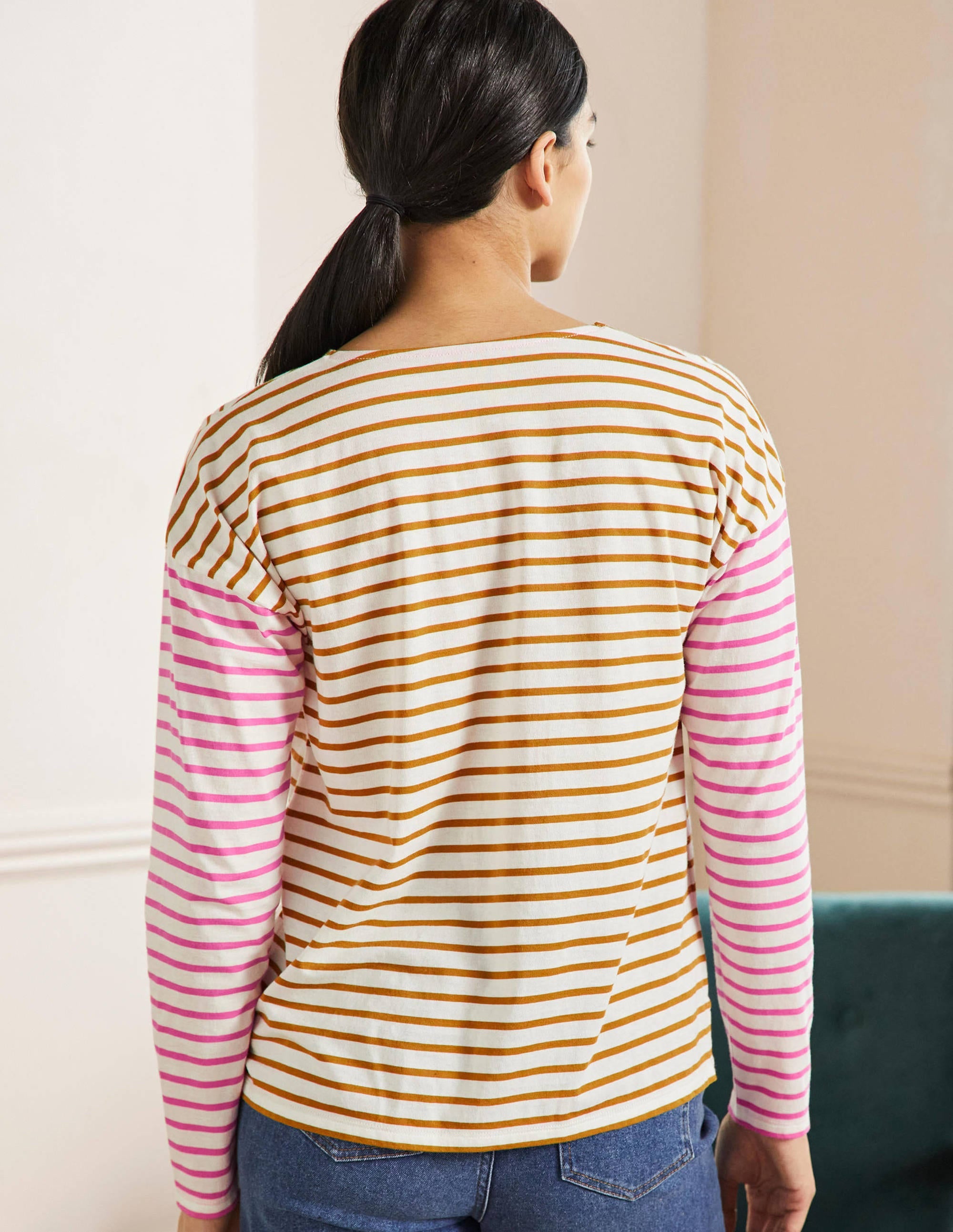 Dropped Shoulder Breton Top-Ivory / Frankincense Stripe - Image 3