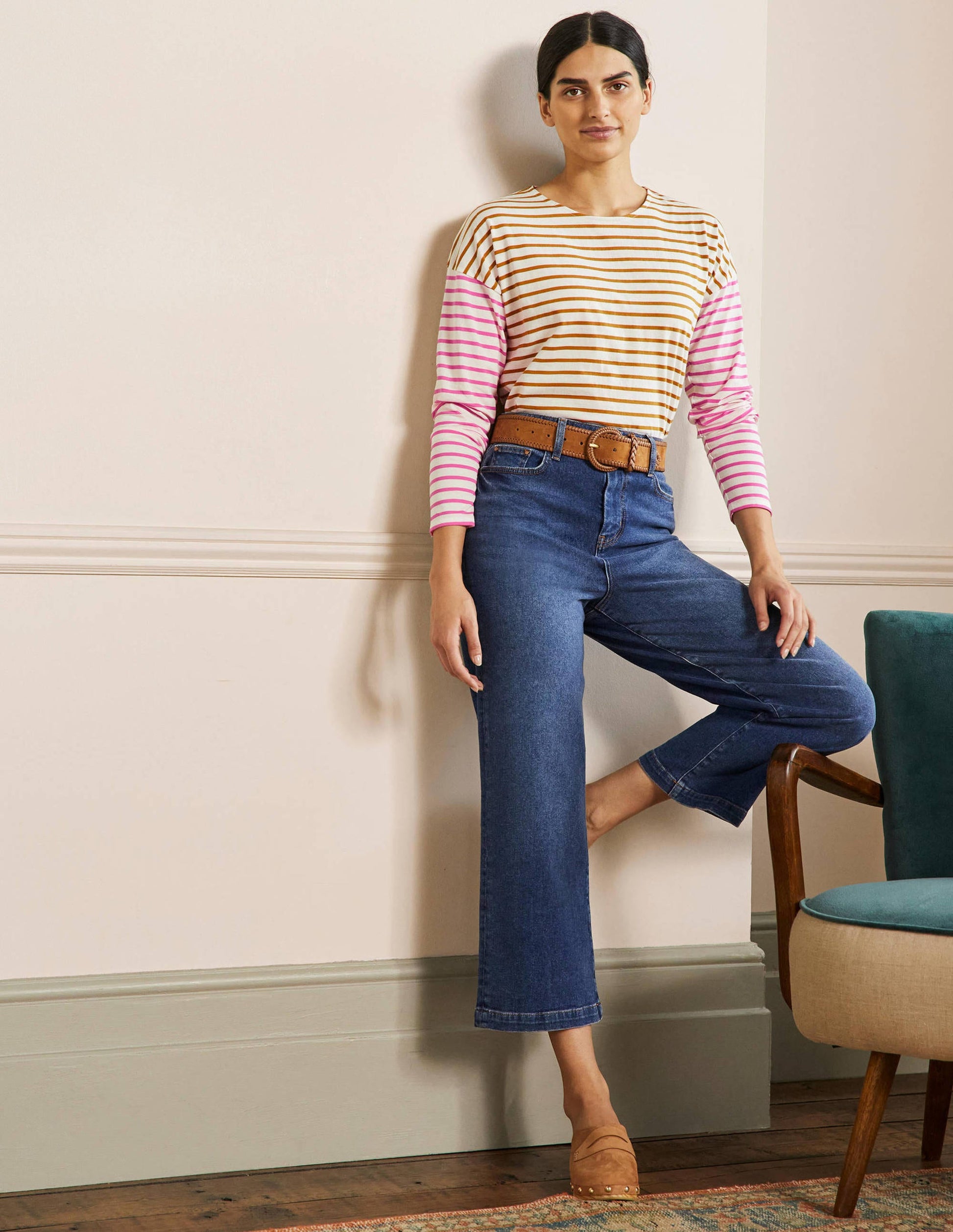 Dropped Shoulder Breton Top-Ivory / Frankincense Stripe-5