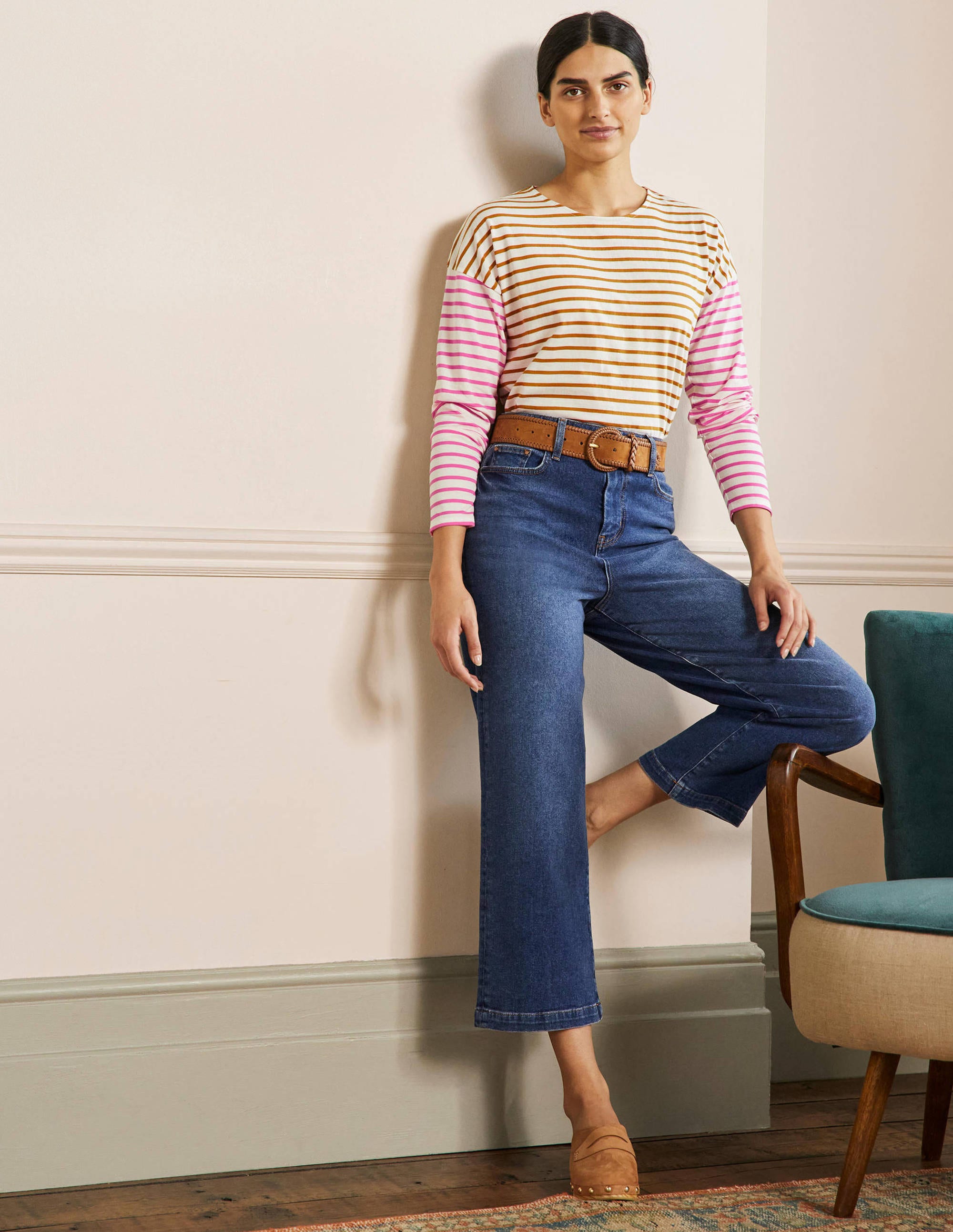 Dropped Shoulder Breton Top-Ivory / Frankincense Stripe - Image 5