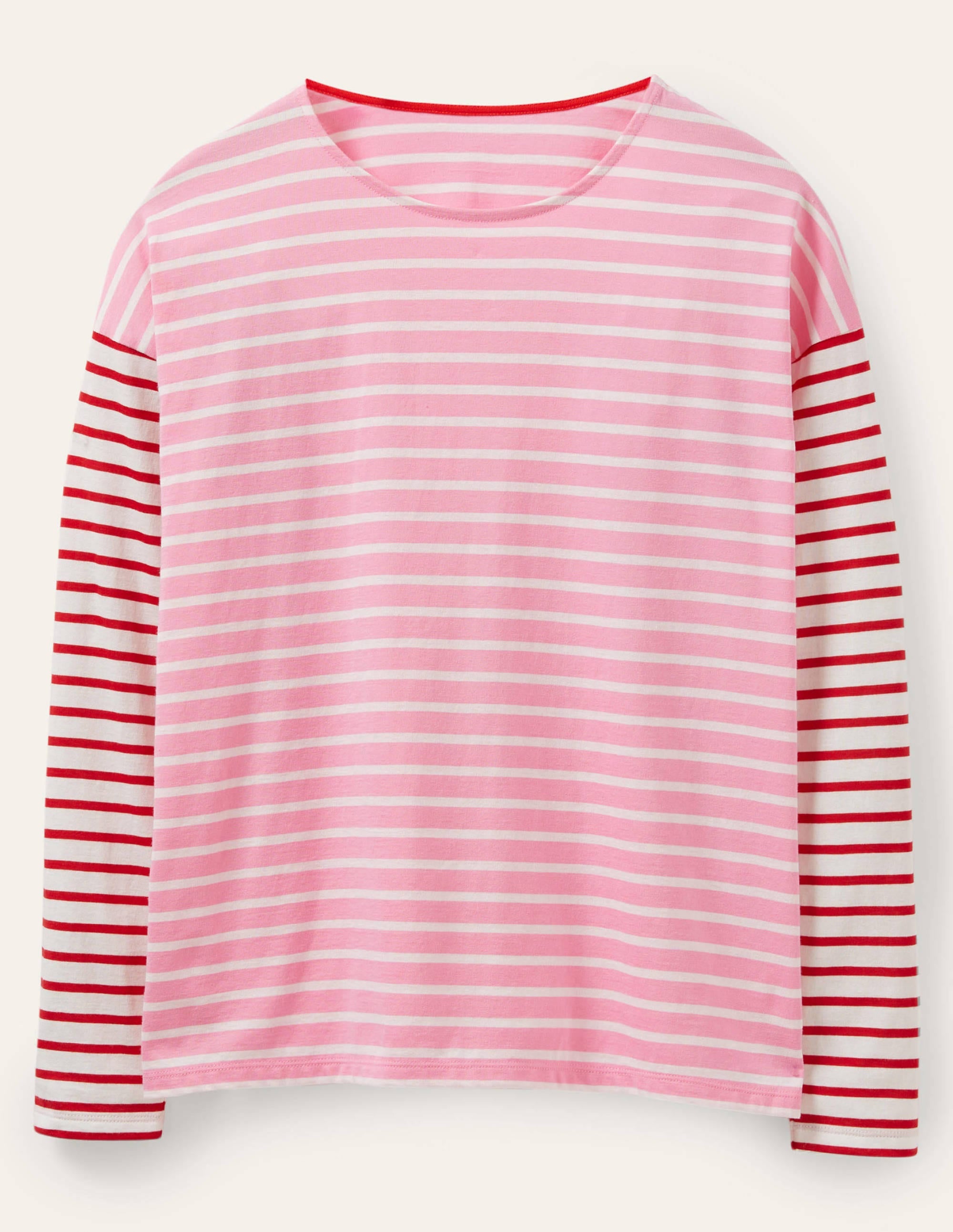 Dropped Shoulder Breton Top-Sachet Pink / Ivory Stripe - Image 5