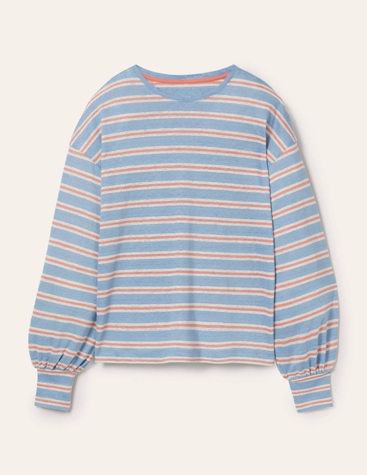 Blouson Linen Top-Dusty Blue / Coral Stripe - Image 5