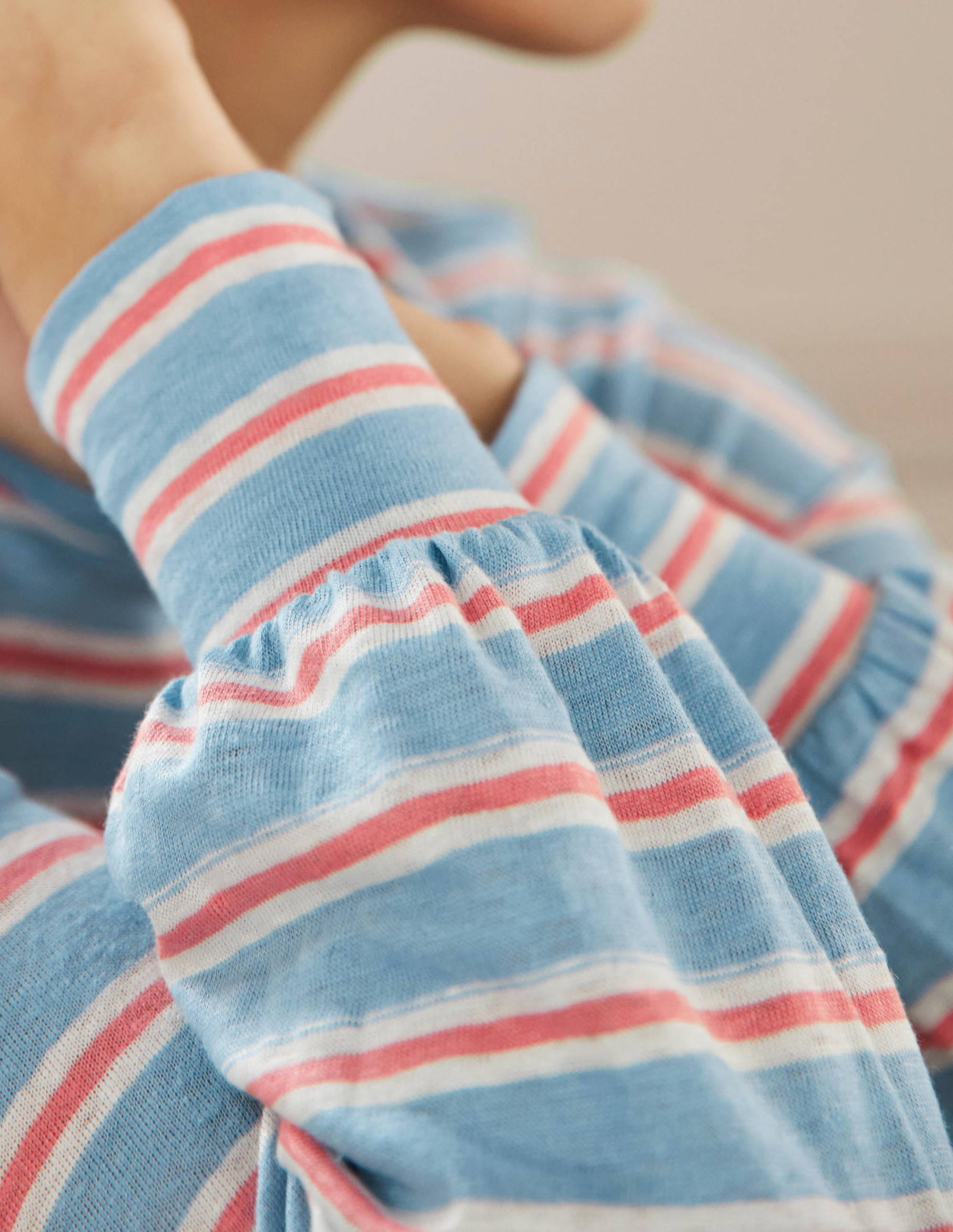 Blouson Linen Top-Dusty Blue / Coral Stripe - Image 2