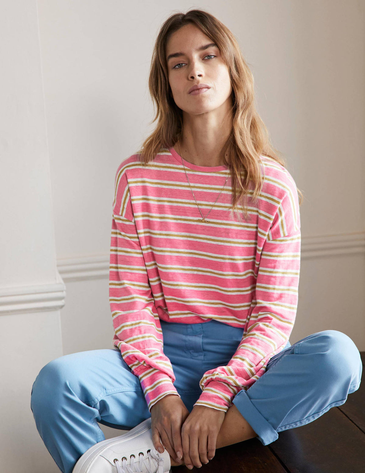 Blouson Linen Top-Posy Pink / Brioche Stripe - Image 1