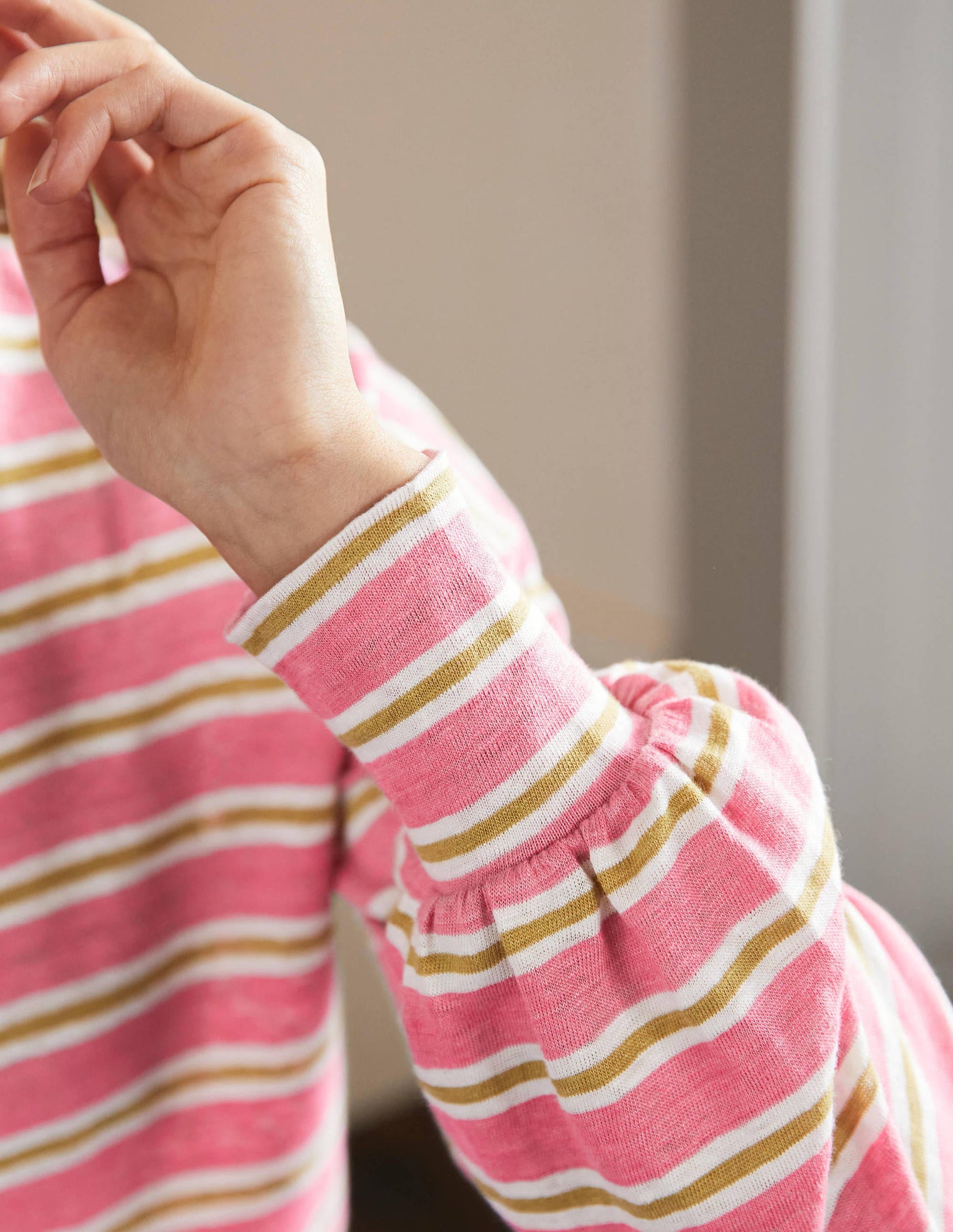 Blouson Linen Top-Posy Pink / Brioche Stripe-2