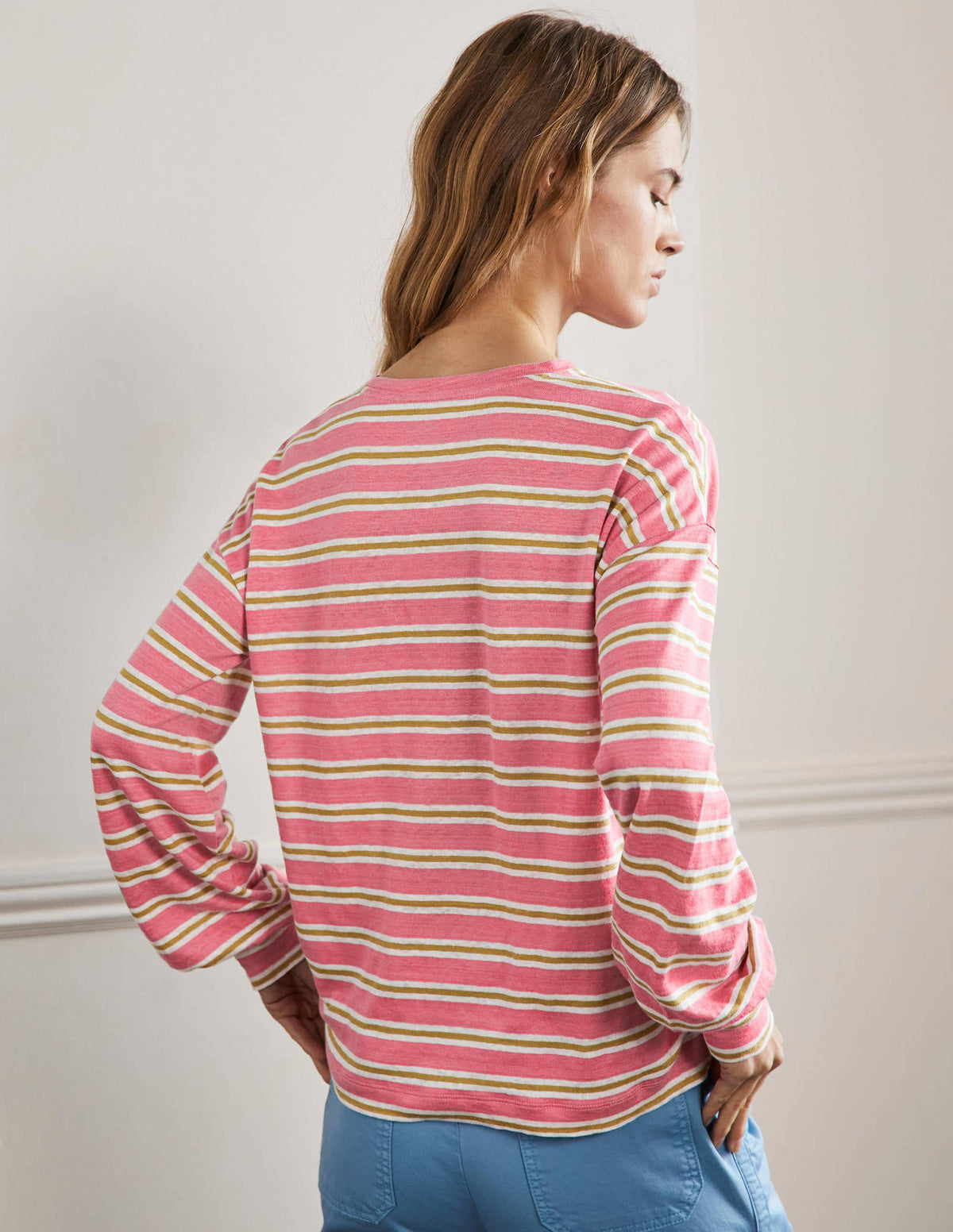Blouson Linen Top-Posy Pink / Brioche Stripe-3
