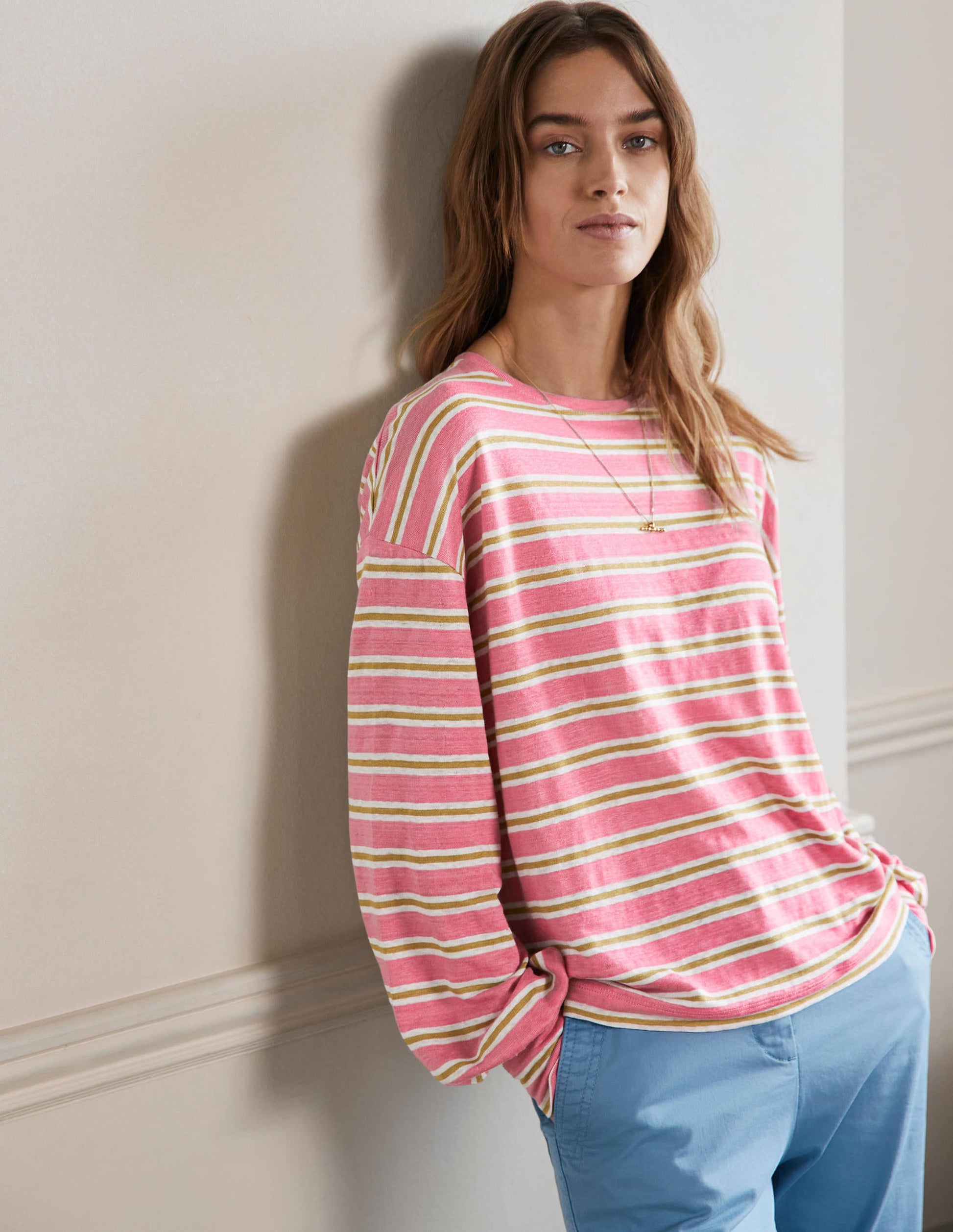 Blouson Linen Top-Posy Pink / Brioche Stripe-4