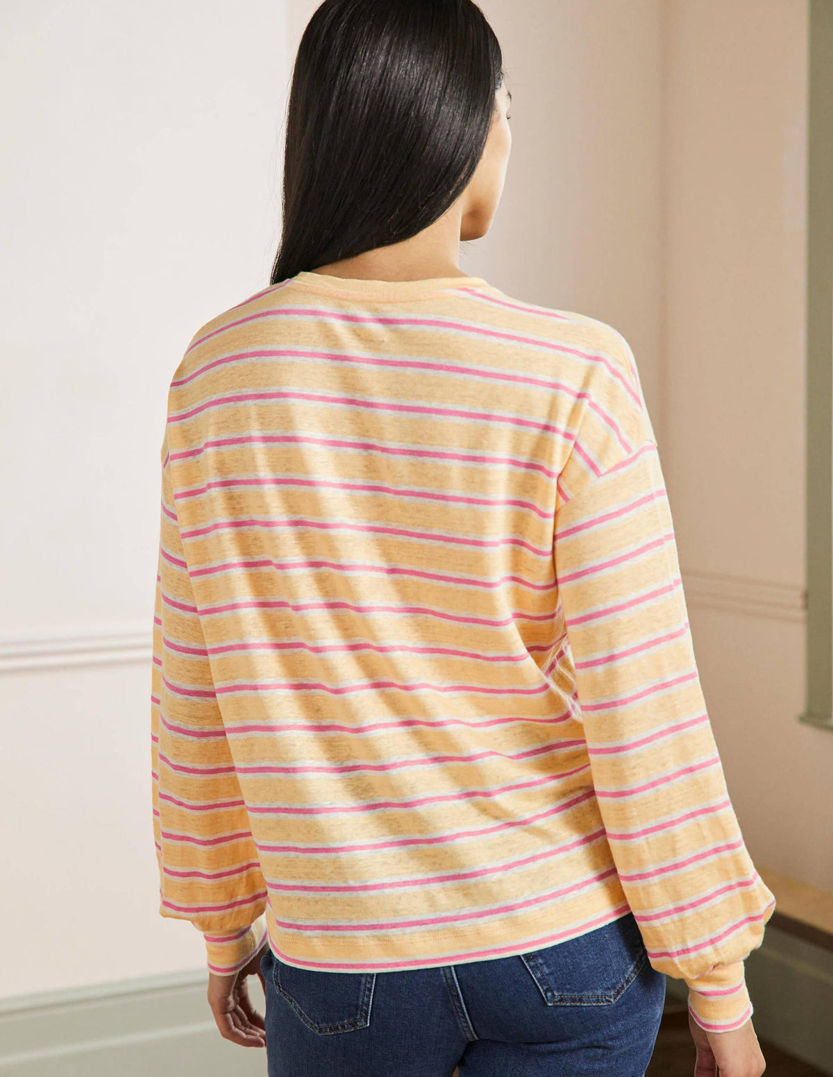 Blouson Linen Top-Sunlight / Azalea Stripe-3