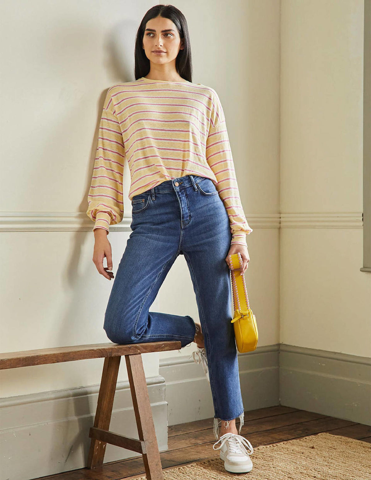 Blouson Linen Top-Sunlight / Azalea Stripe-4