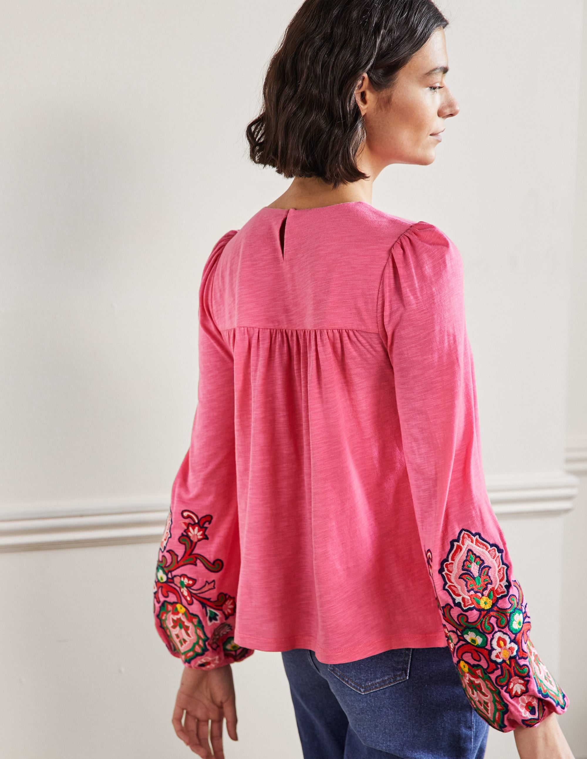 Embroidered Blouson Jersey Top-Azalea - Image 3