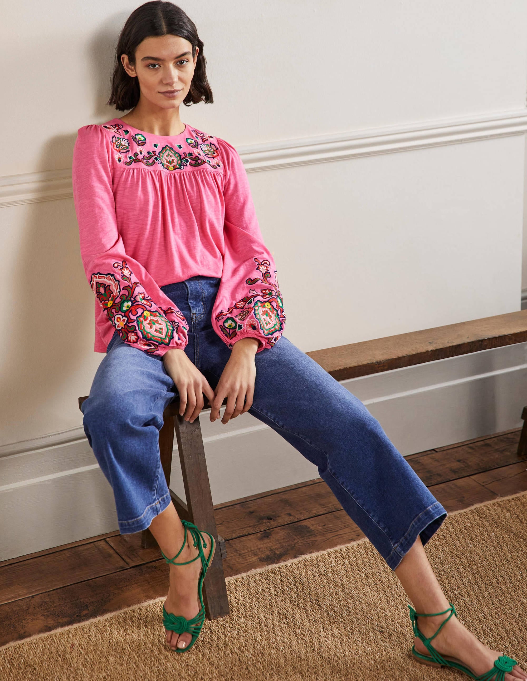 Embroidered Blouson Jersey Top-Azalea - Image 4