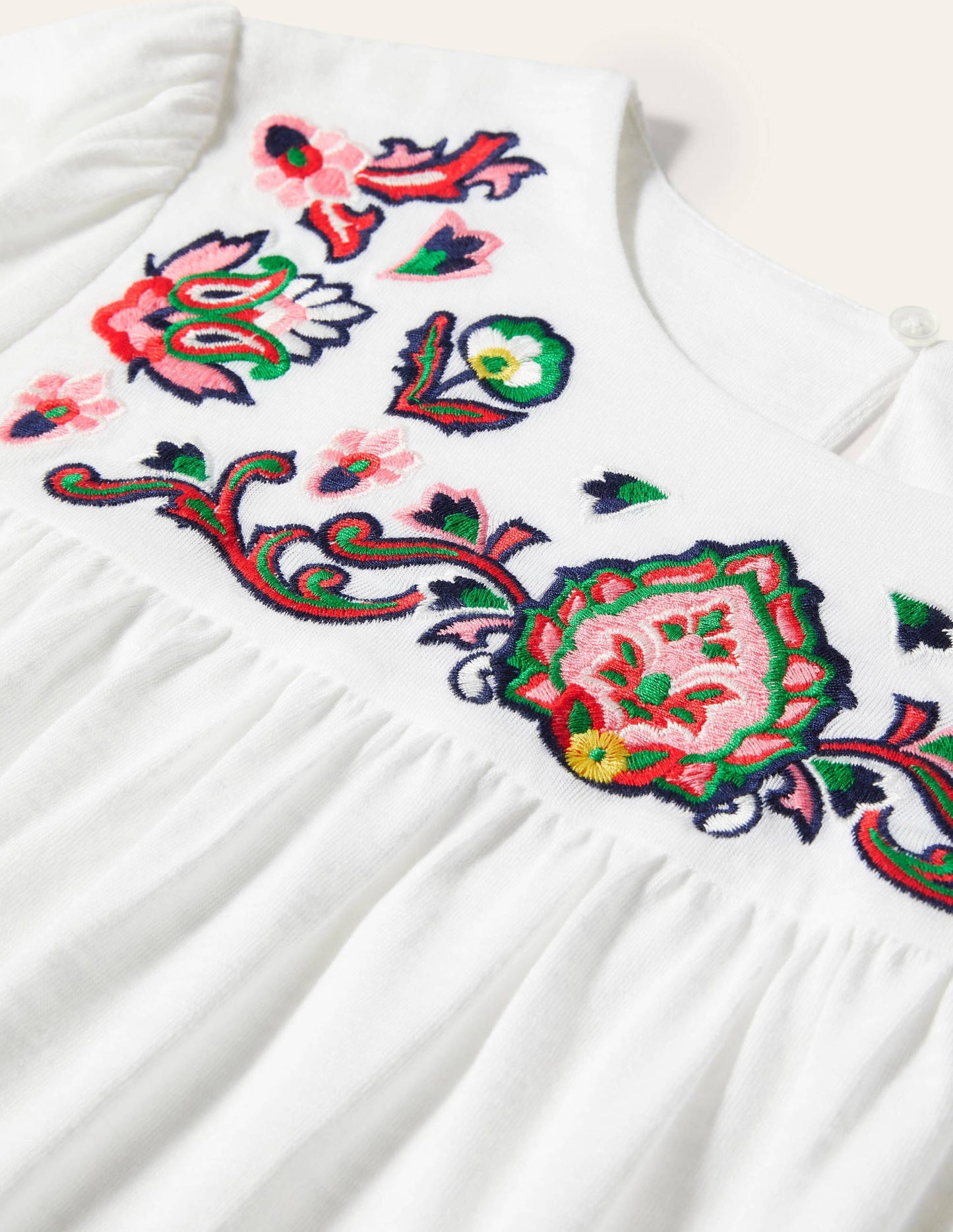 Embroidered Blouson Jersey Top-White