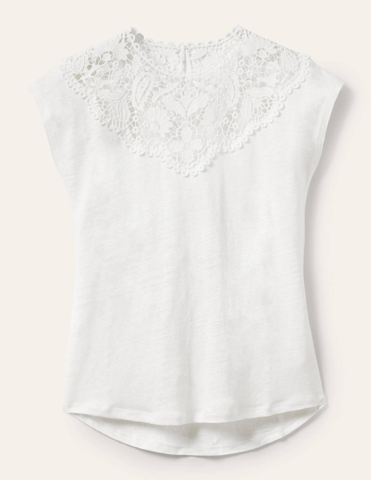 Cut Work Linen T-Shirt-White-5