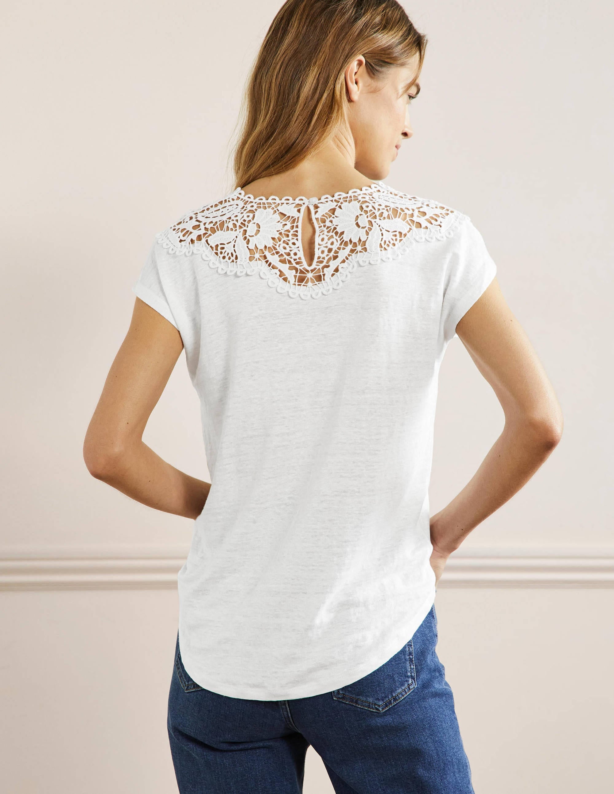 Cut Work Linen T-Shirt-White - Image 3