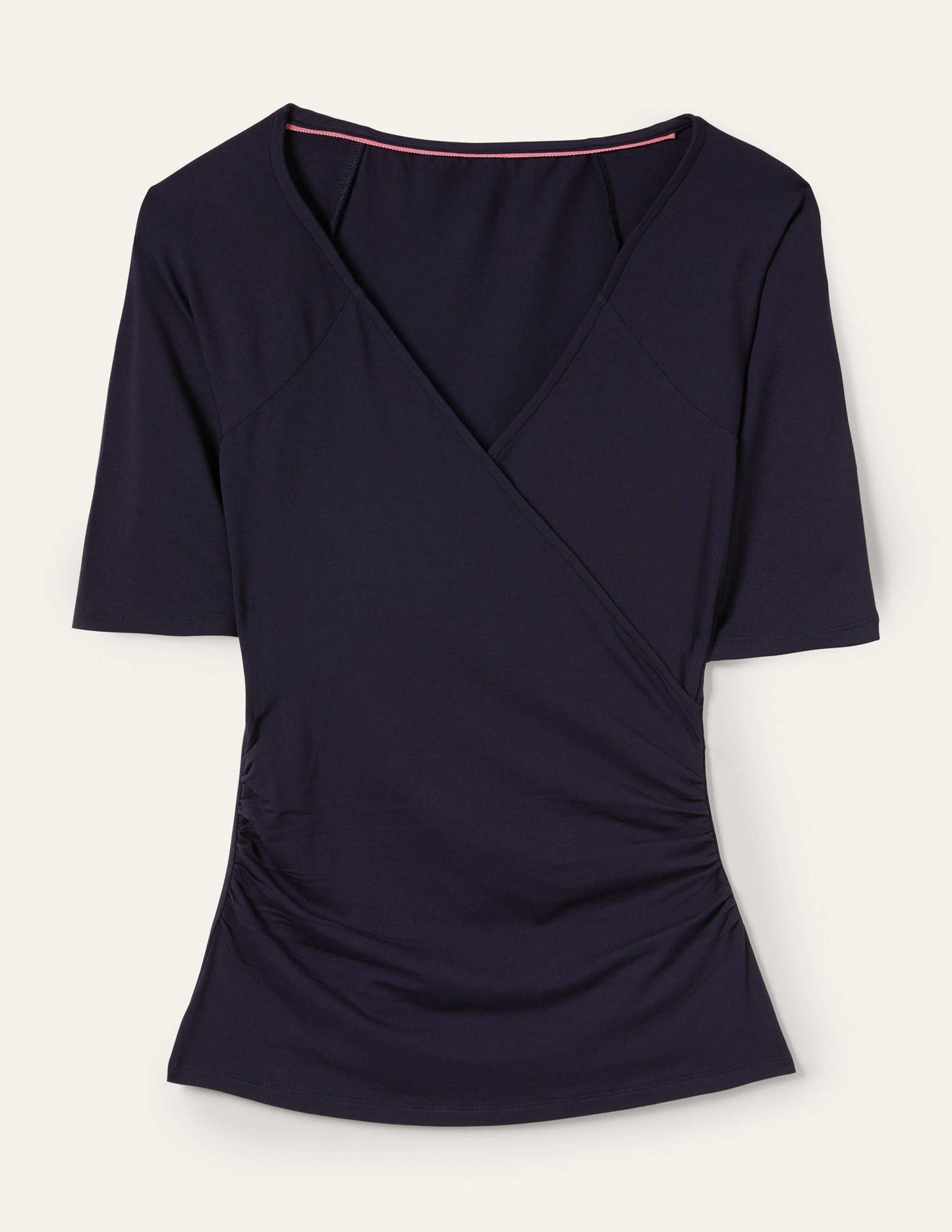 Short Sleeve Wrap Top-Navy