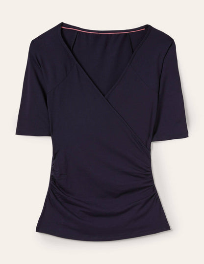 Short Sleeve Wrap Top-Navy-5