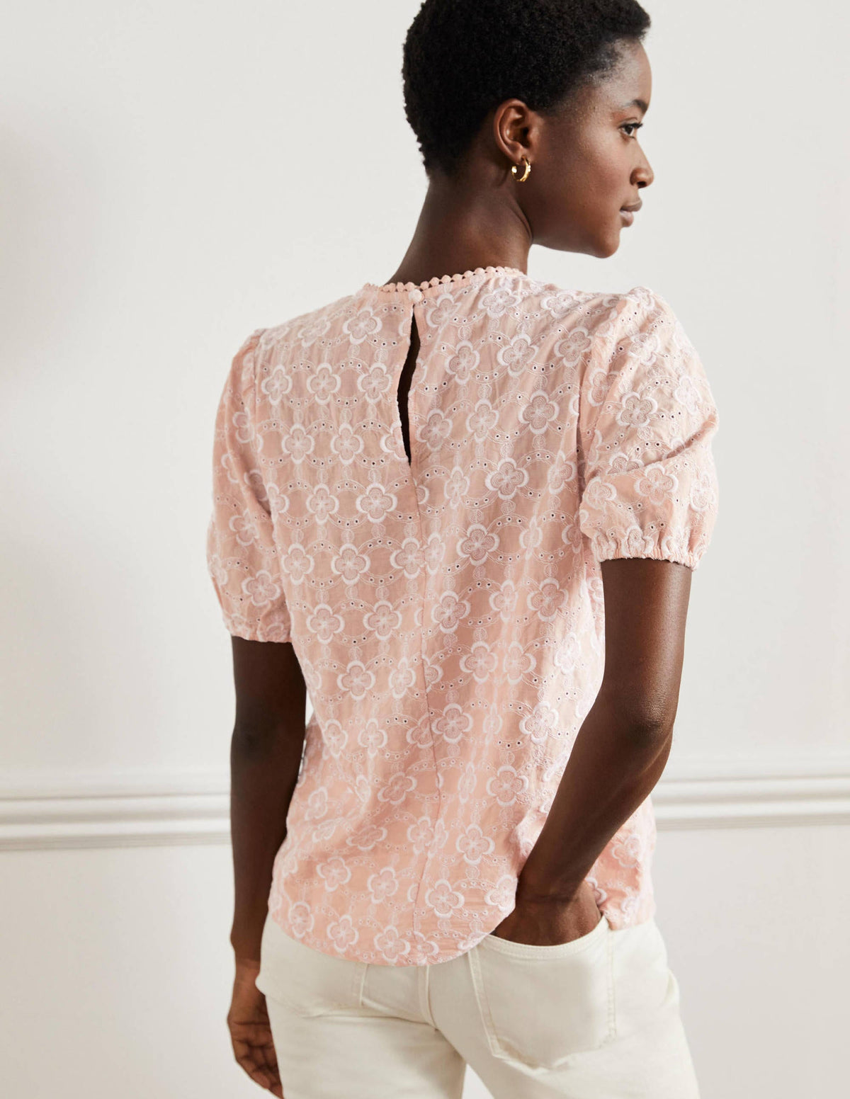 Broderie Puff Sleeve Top-Milkshake - Image 3