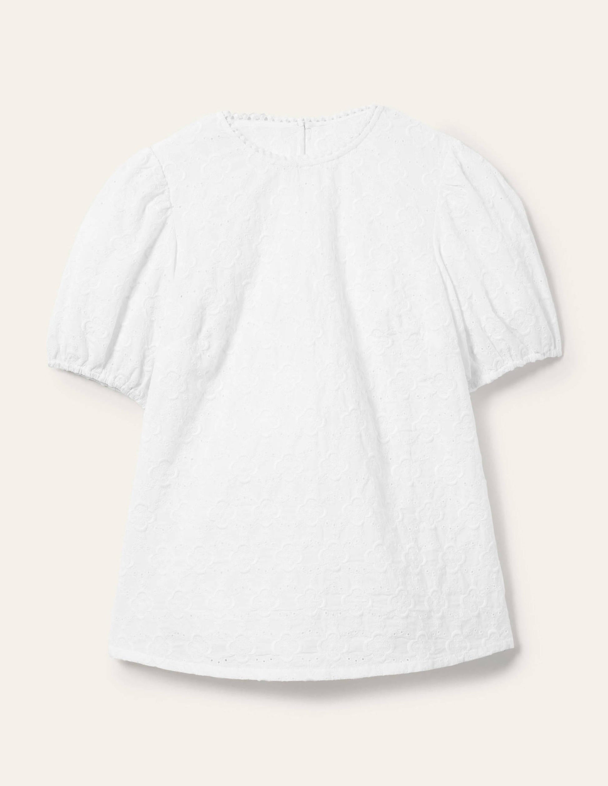 Broderie Puff Sleeve Top-White-5